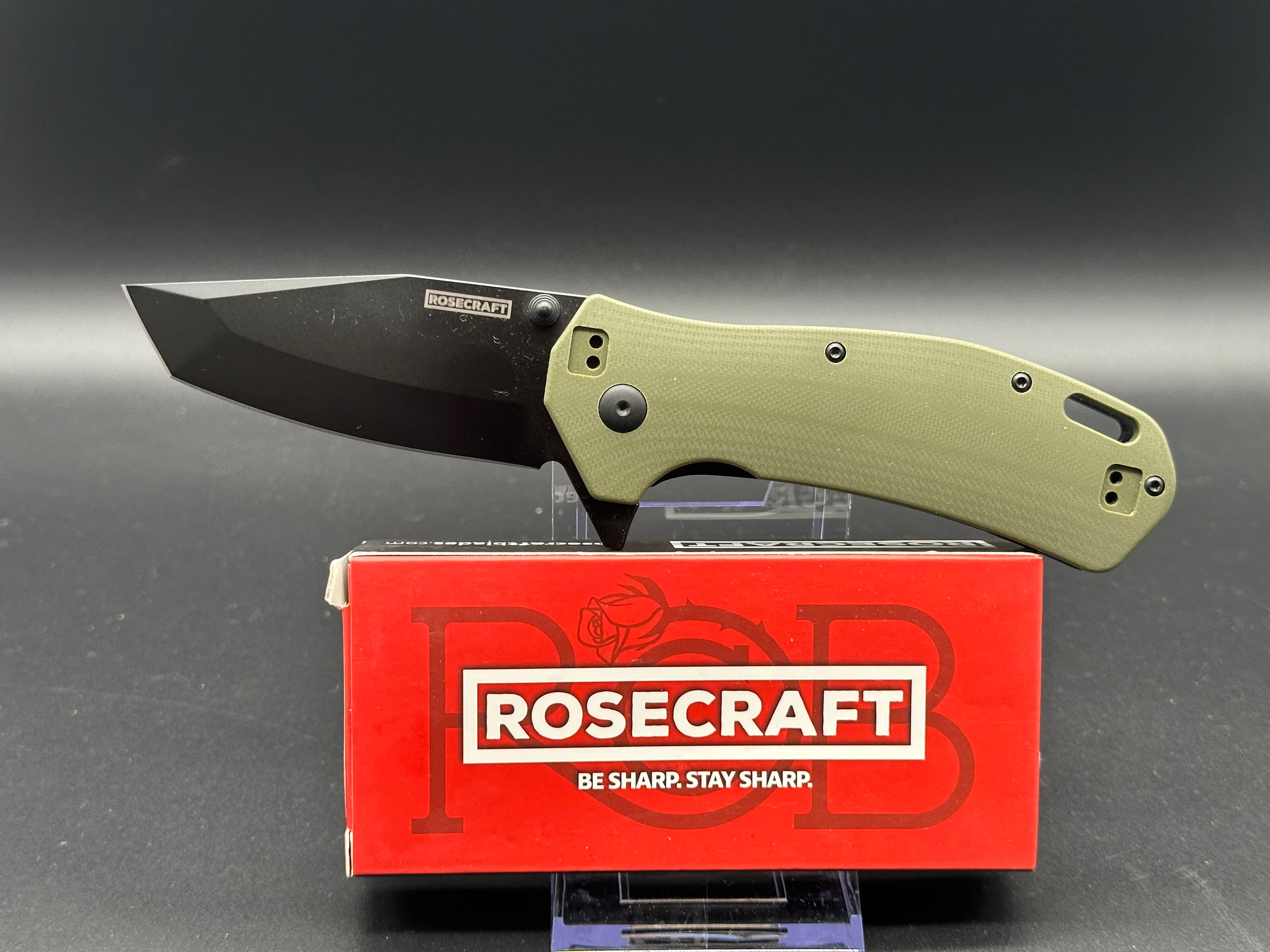 RoseCraft Blades MA-11 Folding Knife with OD Green Handle - Tactical EDC Knife for Outdoor Camping, Hunting & Survival Gear