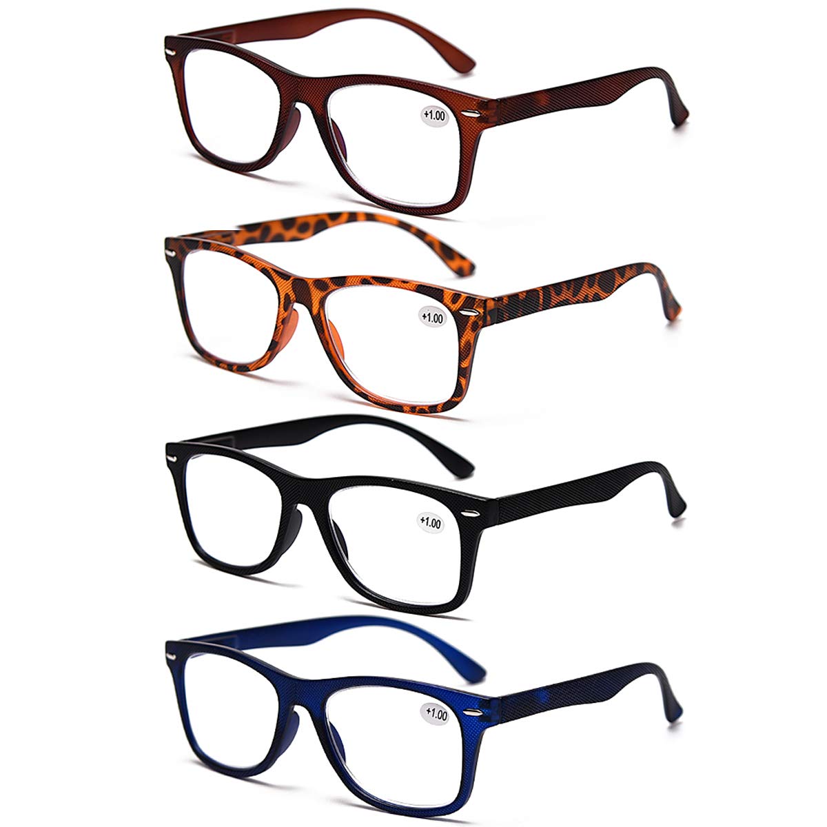 Blue Light Blocking Computer Glasses for Men & Women - Anti Eyestrain Reading Glasses with Spring Hinges (1.0 Magnification) - Perfect for Office Work, Gaming & Screen Time