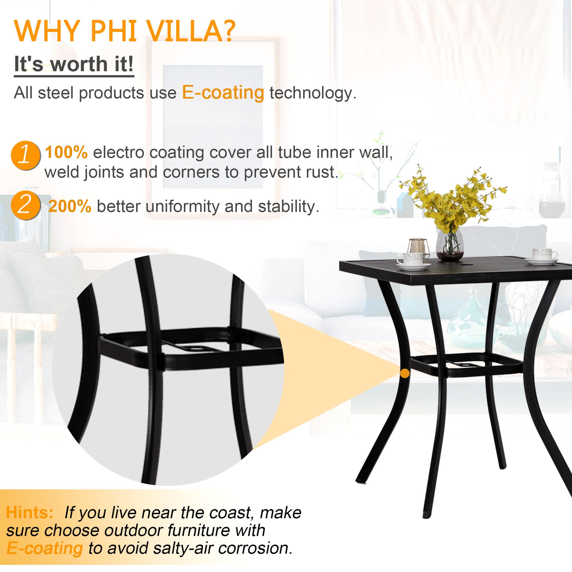 PHI VILLA 3-Piece Outdoor Patio Bar Set - 2 Rattan Bar Stools with 3.5