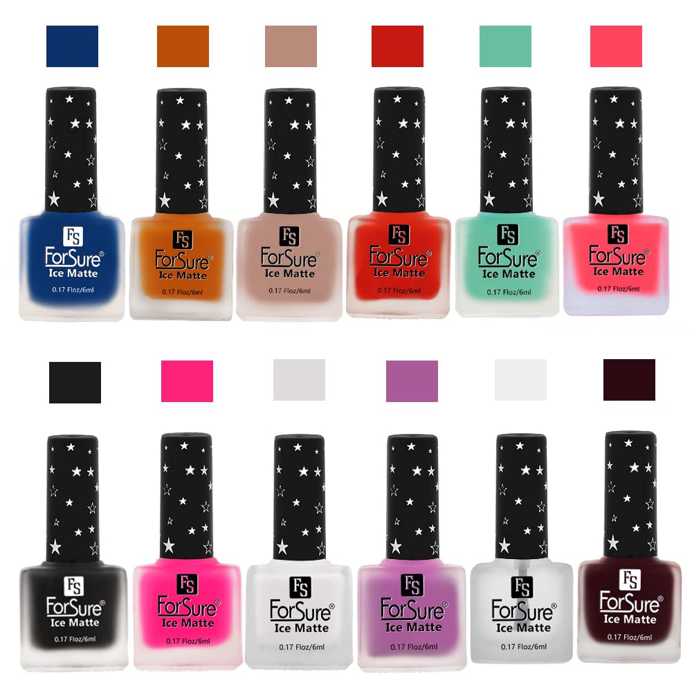 ForSure® Ice Matte Nail Polish Set - 12 Piece Multicolor Nail Paint Kit with Long Lasting Formula (FSMNP_01) | Perfect for Salon, Home Manicure, Party Nails & Gift Giving
