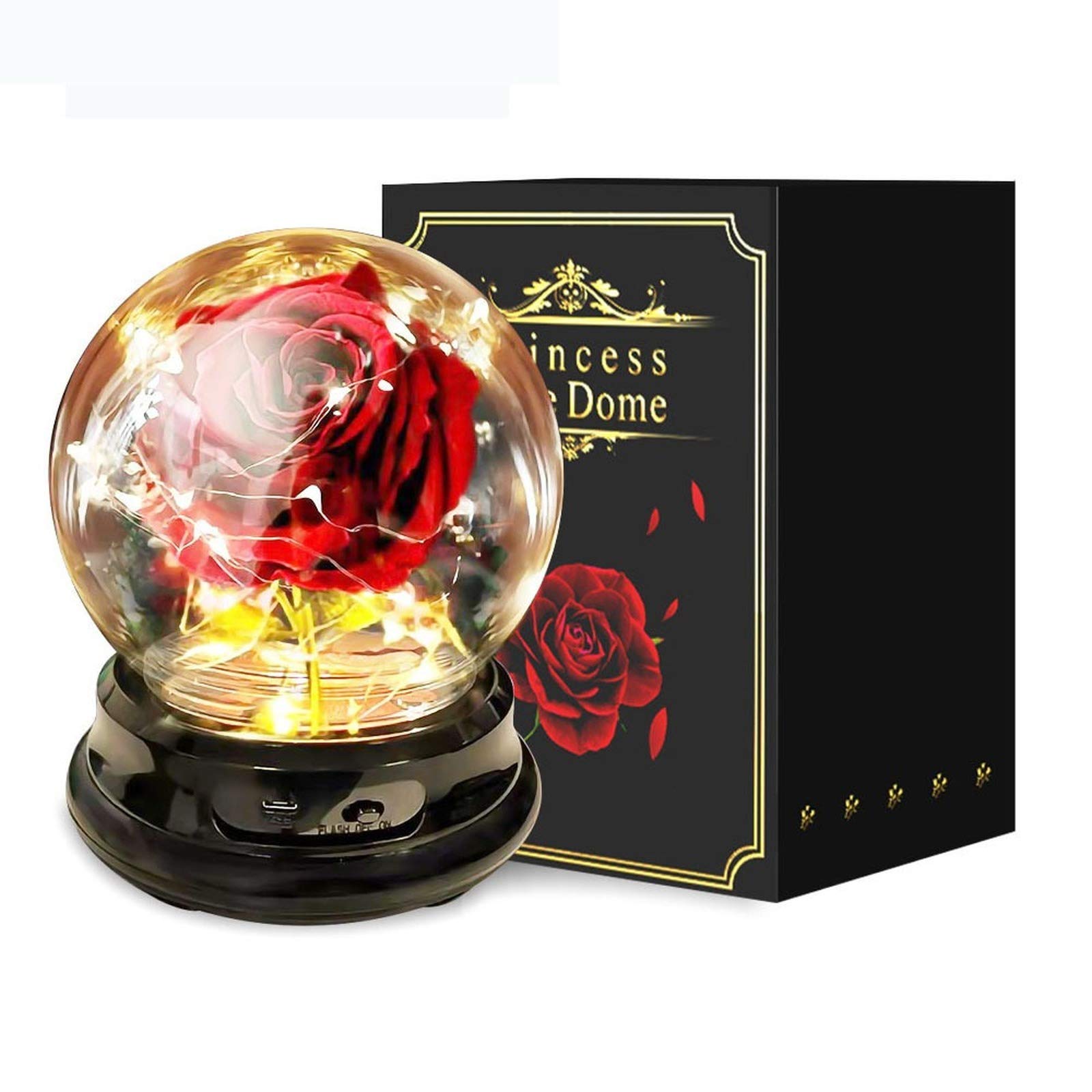 Enchanted Red Silk Rose Beauty and The Beast Inspired LED Rose Lamp with Fallen Petals - Artificial Velvet Flower Dome Light for Home, Office, Wedding, Anniversary & Valentine's Day Gift - Perfect for Romantic Decor, Mother's Day Present & Disney Themed Room Lighting