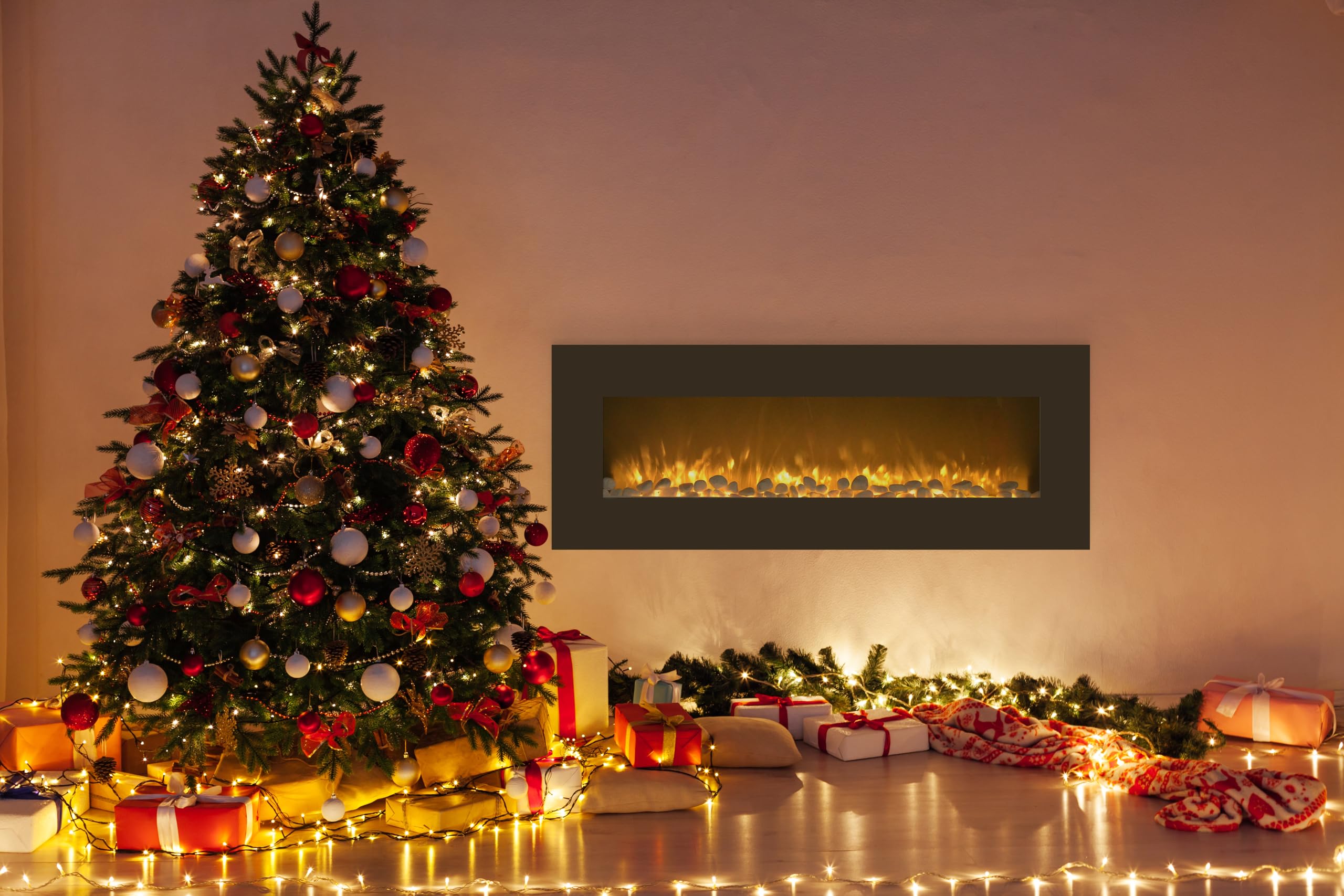 50-Inch Wall Mounted Electric Fireplace Heater - Modern LED Flame Effect with Remote Control, Timer, Adjustable Temperature & Brightness - Perfect for Living Room, Bedroom, Office - Black by Northwest