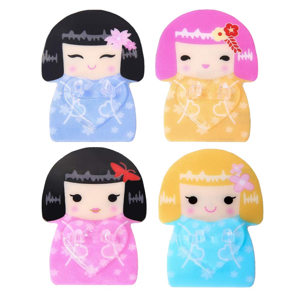 Cabilock 4Pcs No-Hole Wall Mount Toothbrush Holder - Adhesive Bathroom Organizer for Toothbrushes & Brushes - Cute Doll Shape Design - Perfect for Kids Bathroom, Dorm, RV & Small Space Organization