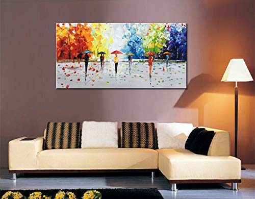 Winpeak Art Large Handmade 60x30 Streetwalk Textured Abstract Landscape Oil Painting on Canvas - Modern Wall Decor for Living Room, Bedroom & Office