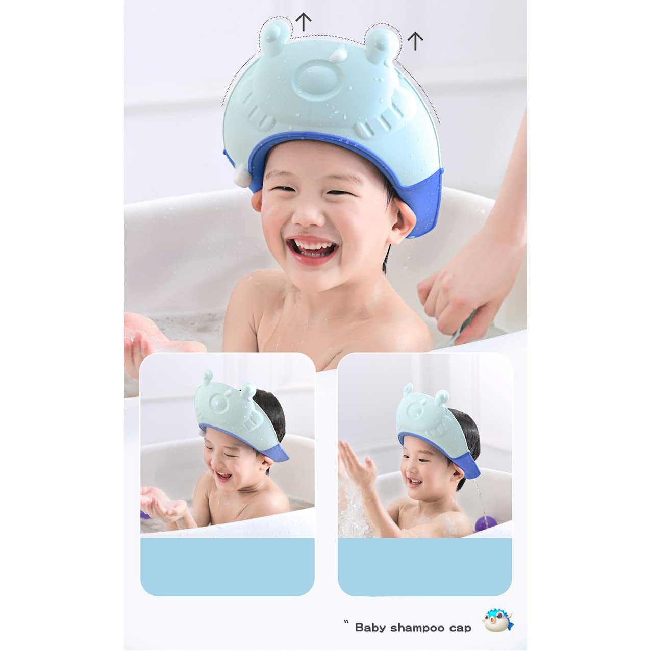 GUCHIGU Adjustable Baby Shower Cap - Soft Bath Visor for Hair Washing Protection - Waterproof Bathing Cap for Toddlers & Kids (Blue, SHP2146A) - Perfect for Bath Time, Hair Wash & Splash Play