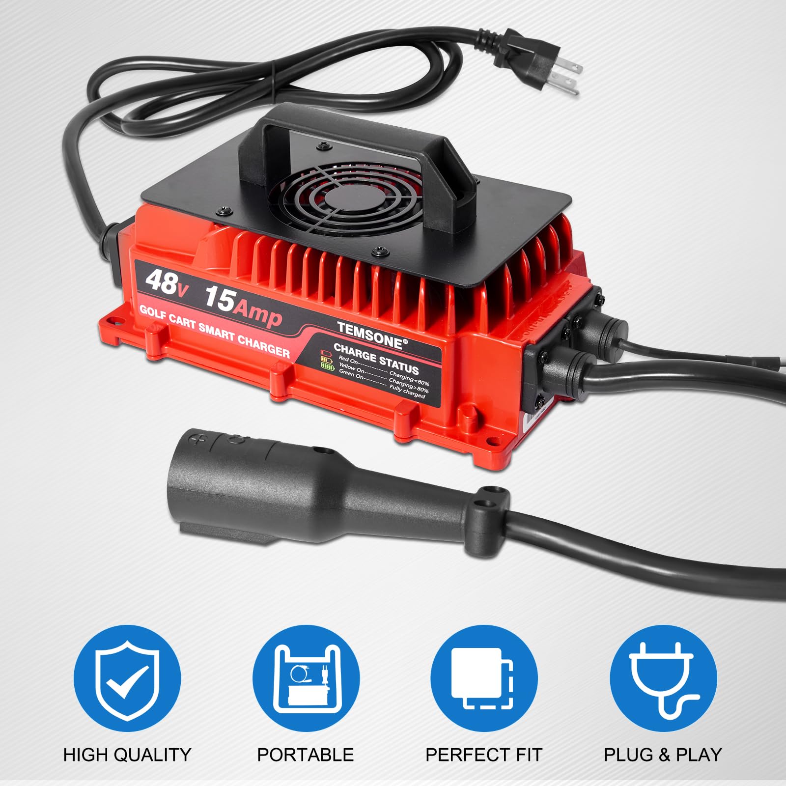 48V 15A Golf Cart Battery Charger for Club Car DS & Precedent - Fast Charging Lead-Acid Battery Charger for Golf Carts, Electric Vehicles & Utility Carts - Perfect for Home, Golf Course & RV Use