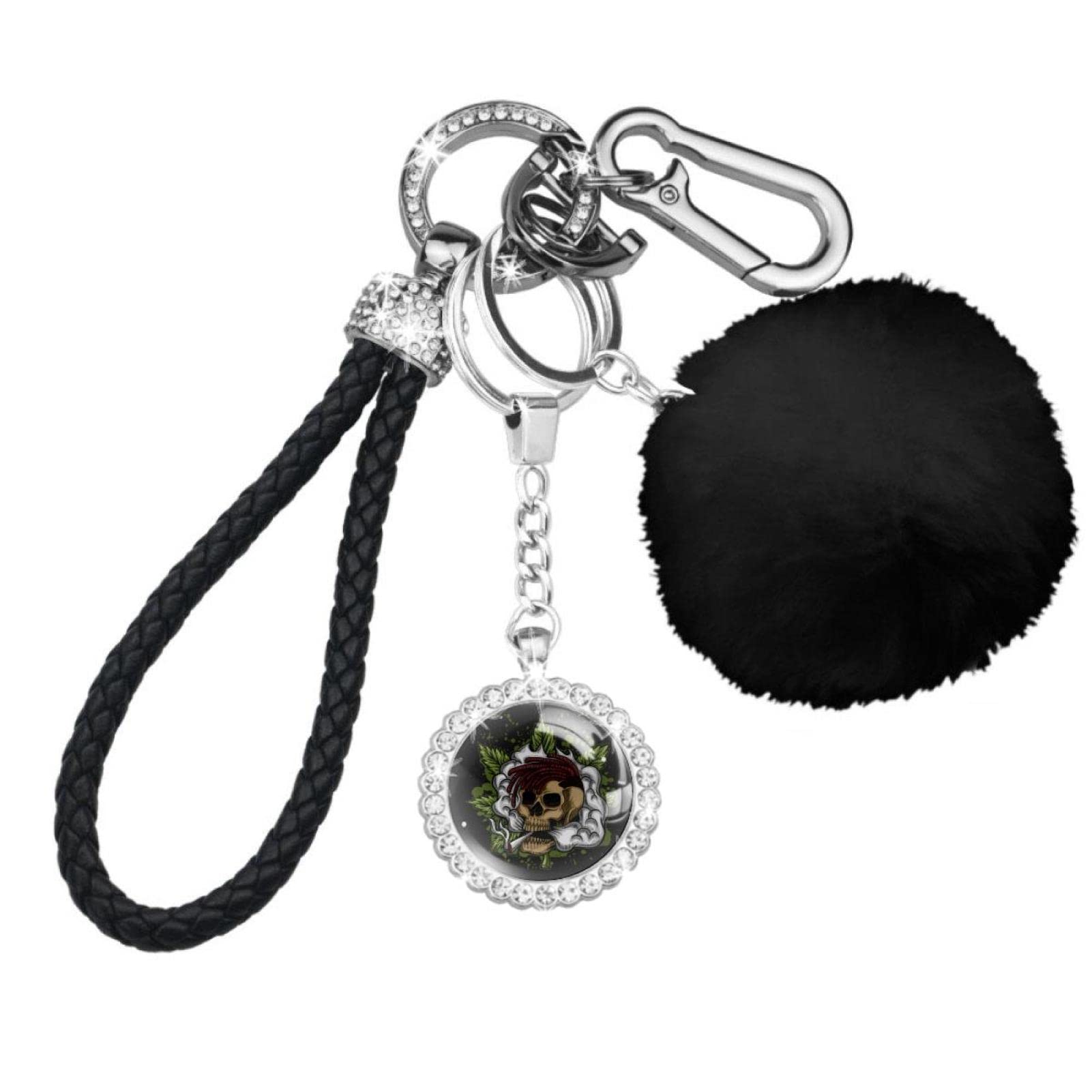 CABOBE Skull Smoke Keychain Set for Women - Gothic Cannabis Wristlet Keychain, Car Keychain & Pom Pom Accessories Kit | Perfect for Stoner Gifts, Festival Accessories & Alternative Fashion