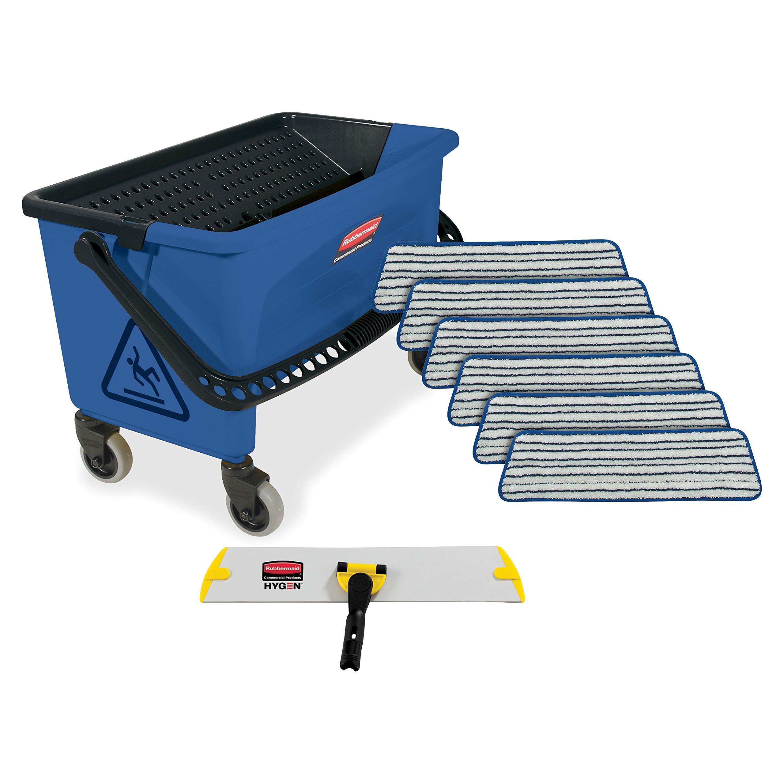 Rubbermaid Commercial Cleaning Kit - Yellow Bucket, Sieve, 6 Pads & Frame for Heavy-Duty Industrial & Janitorial Use - Perfect for Floor Finishing, Professional Cleaning & Maintenance