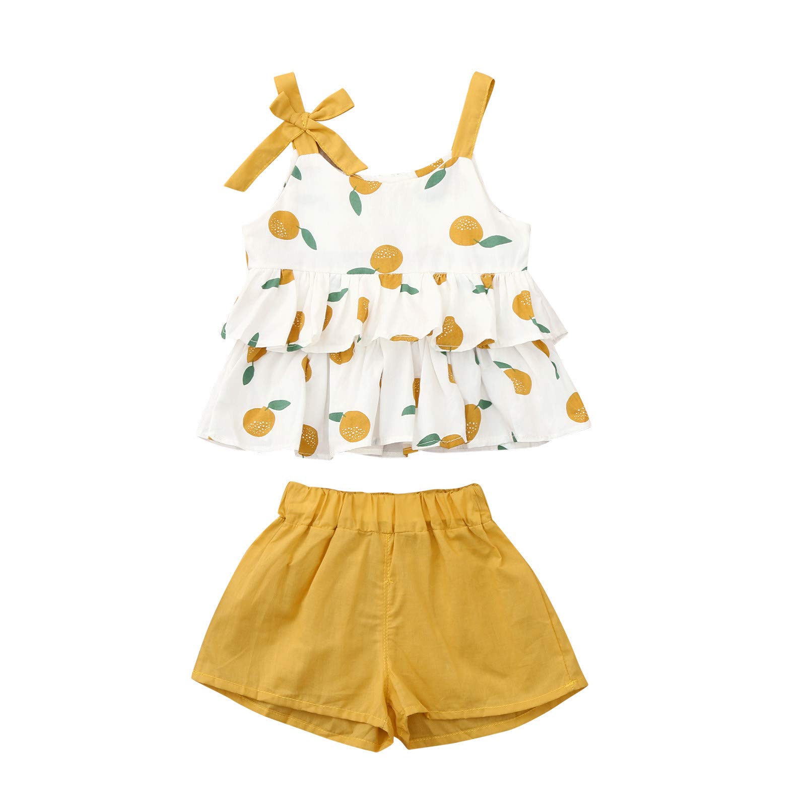 Boho Baby Girl Clothes Set - Sleeveless Ruffled Floral Bowtie Top & Shorts Outfit + Ripped Jeans for Toddler Kids | Cute Newborn Yellow Baby Socks | Perfect for Summer Outings, Photoshoots & Casual Playdates