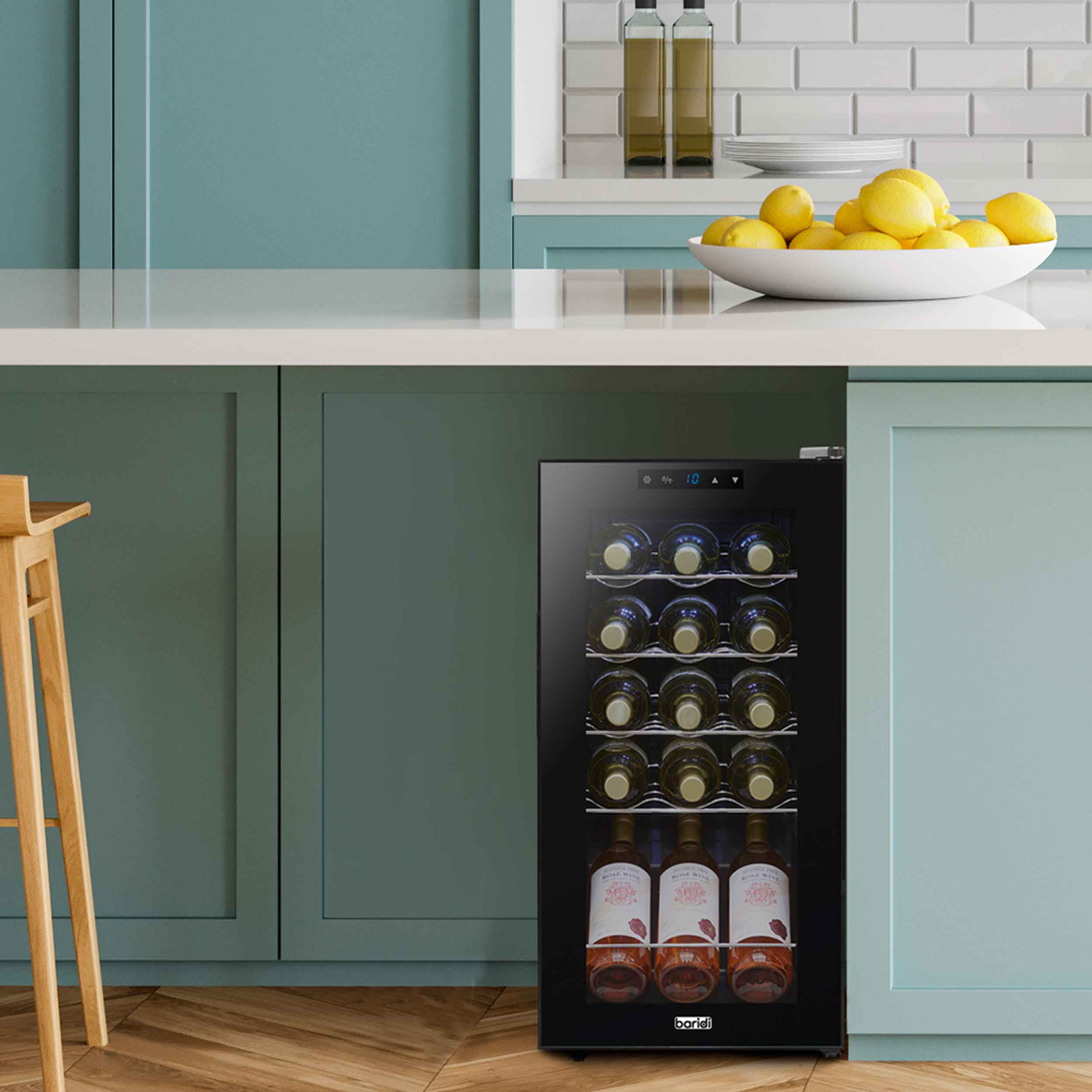 Baridi 15 Bottle Wine Cooler Refrigerator - Touch Screen Control, LED Interior Lighting, Black (DH5 Model) - Perfect for Home Bars, Kitchen Countertops & Wine Cellars