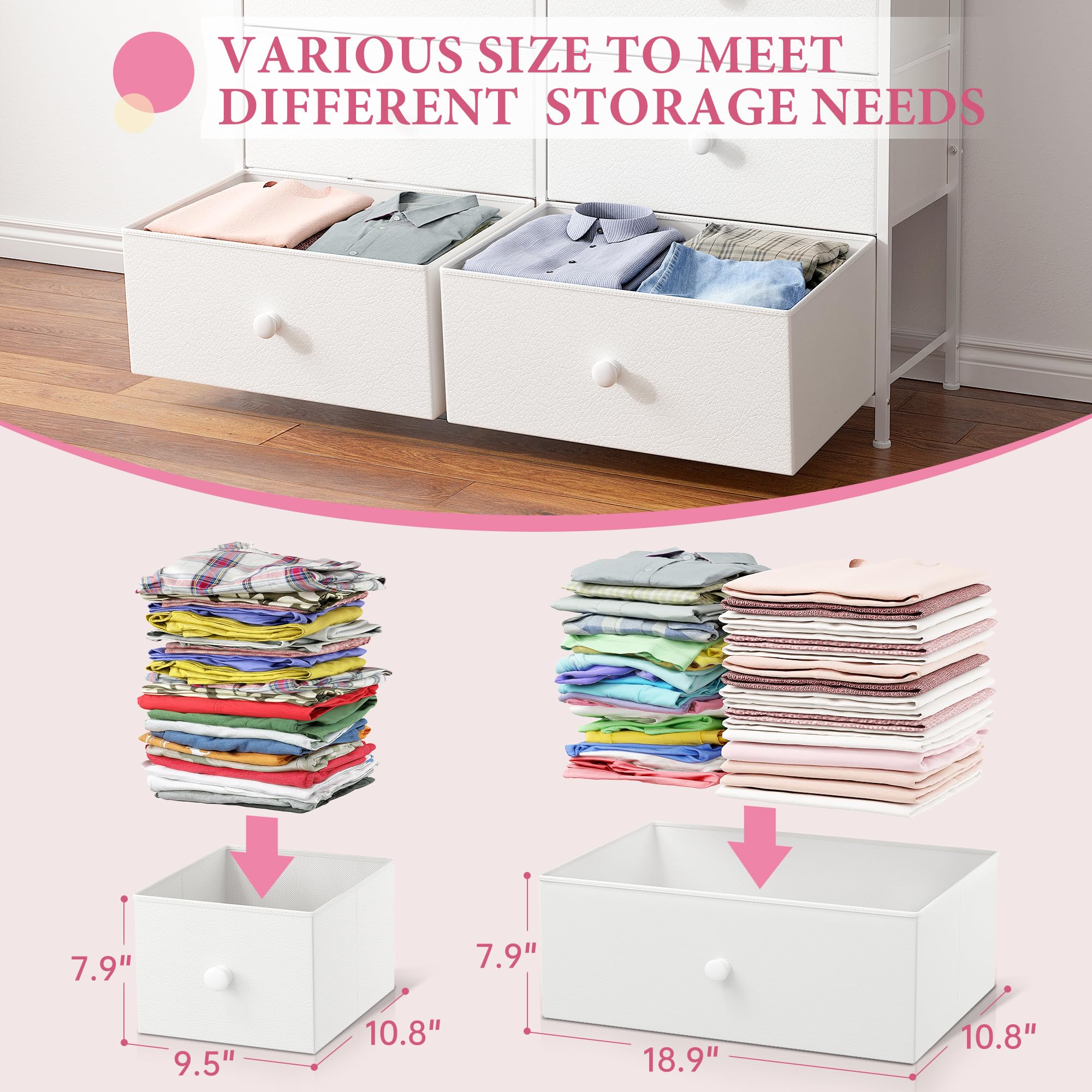 EnHomee 12-Drawer White Dresser for Bedroom - Tall Fabric Chest of Drawers for Closet, Nursery & Girls Room - 40.6