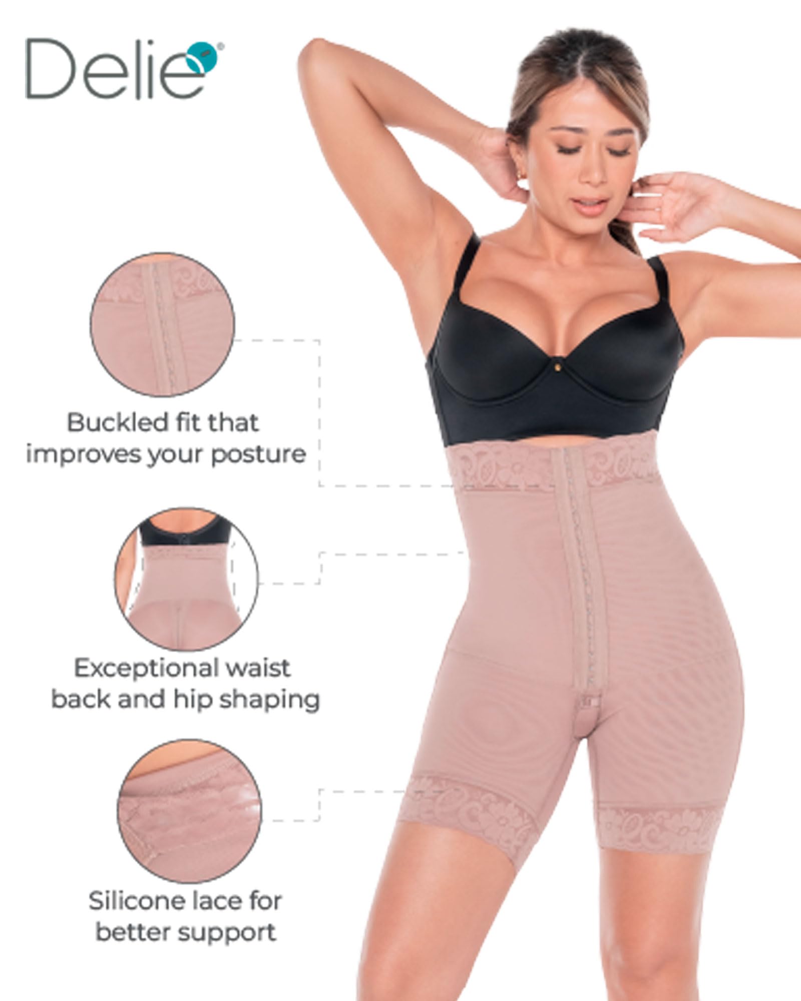 DELIE Fajas Colombianas 346 High Compression Butt Lifting Shapewear Shorts - Tummy Control BBL Shorts for Women | Postpartum Recovery & Body Shaping Under Clothes