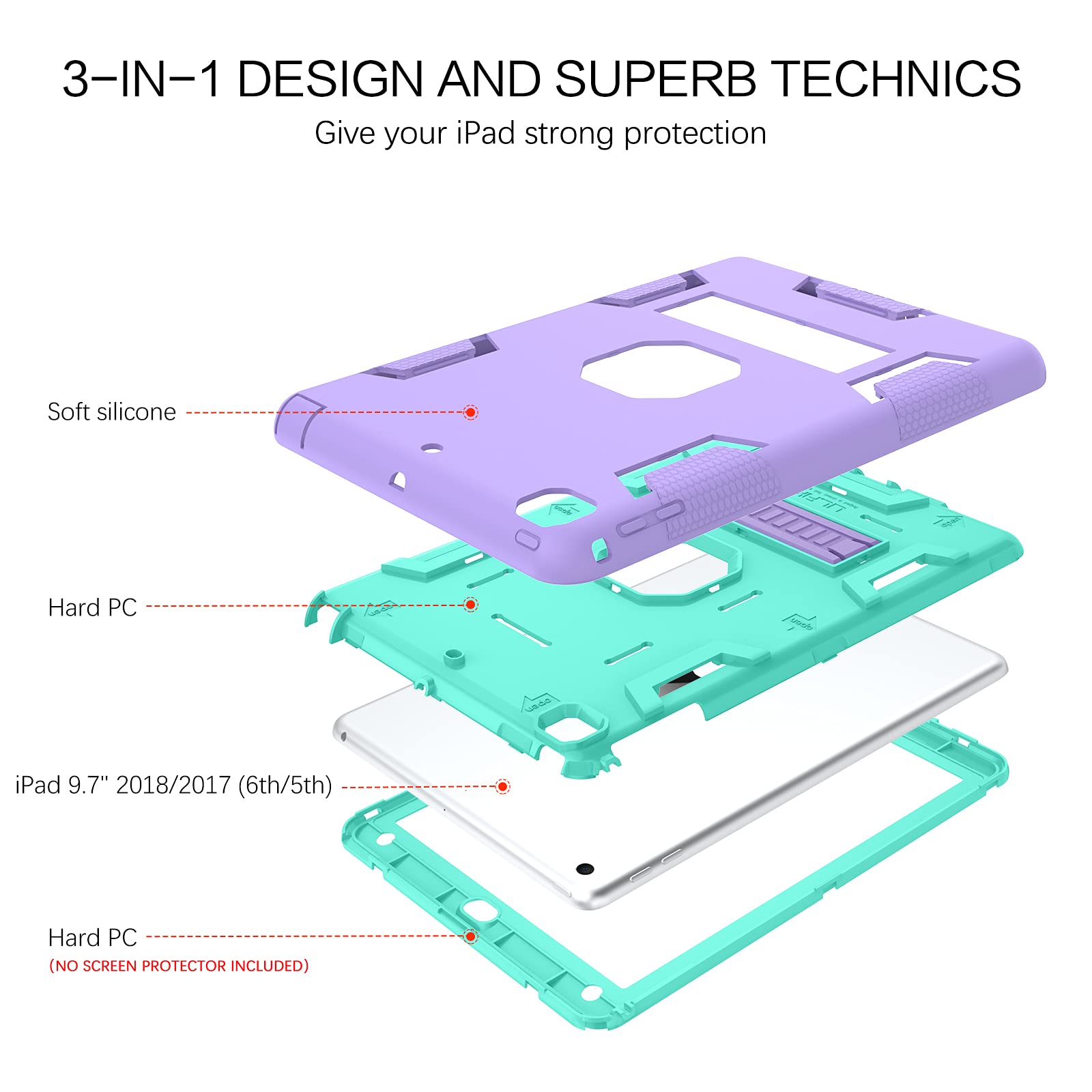 BENTOBEN 3-in-1 Heavy Duty Rugged Shockproof iPad Case with Kickstand - Compatible with iPad 6th/5th Generation & iPad 9.7
