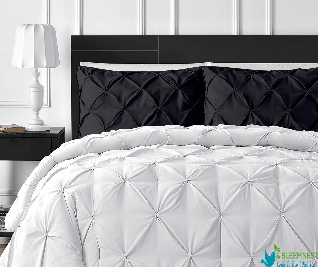 Premium 800TC 100% Cotton Pinch Pleated King Size Pillow Sham Set of 2 - Navy Blue Decorative Bedding Covers (20