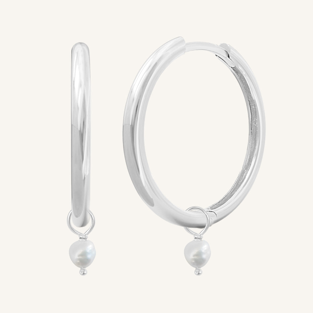 Pearl Plain Hoops Earrings - Natural Stone Jewelry for Women | Perfect for Everyday Wear, Office & Special Occasions