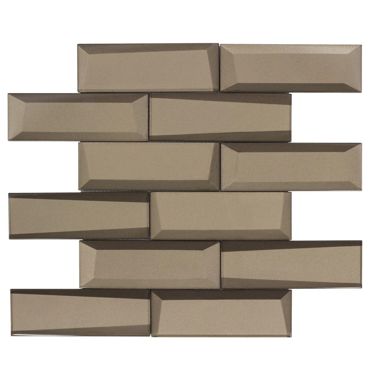 Bronze Glass Wall Tile 2x6 Inch - Modern Mosaic Backsplash for Kitchen & Bathroom Decor