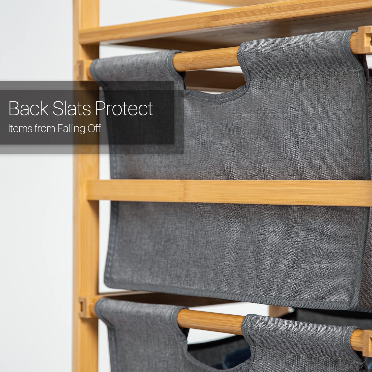 MoNiBloom 2-Tier Bamboo Clothes Organizer with Tabletop - Space-Saving Storage for Bedroom, Bathroom, Entryway & Closet - Perfect for Folded Shirts, Pants, Towels & Accessories (Grey)