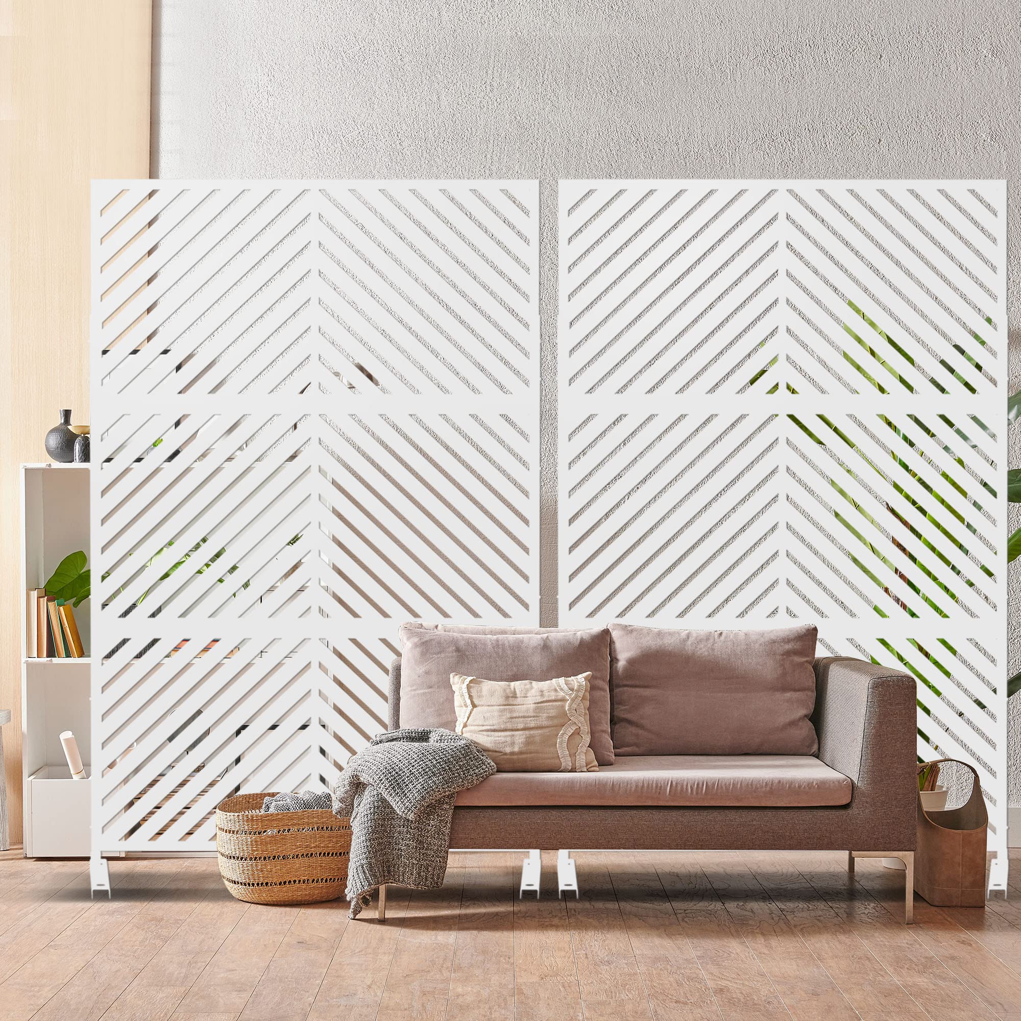 Elevens Free Standing Decorative Privacy Screen - Metal Outdoor Fence Panels for Garden, Patio & Backyard | White Arrow Design (A-GE04007) | Perfect for Creating Private Spaces & Enhancing Outdoor Decor