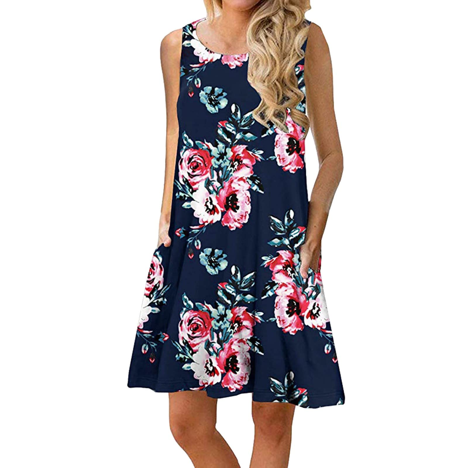Women's Floral Print Maxi Dress - Sleeveless Pullover Summer Dress with Pockets, Elegant Long Dress for Women | Perfect for Beach, Vacation & Casual Outings