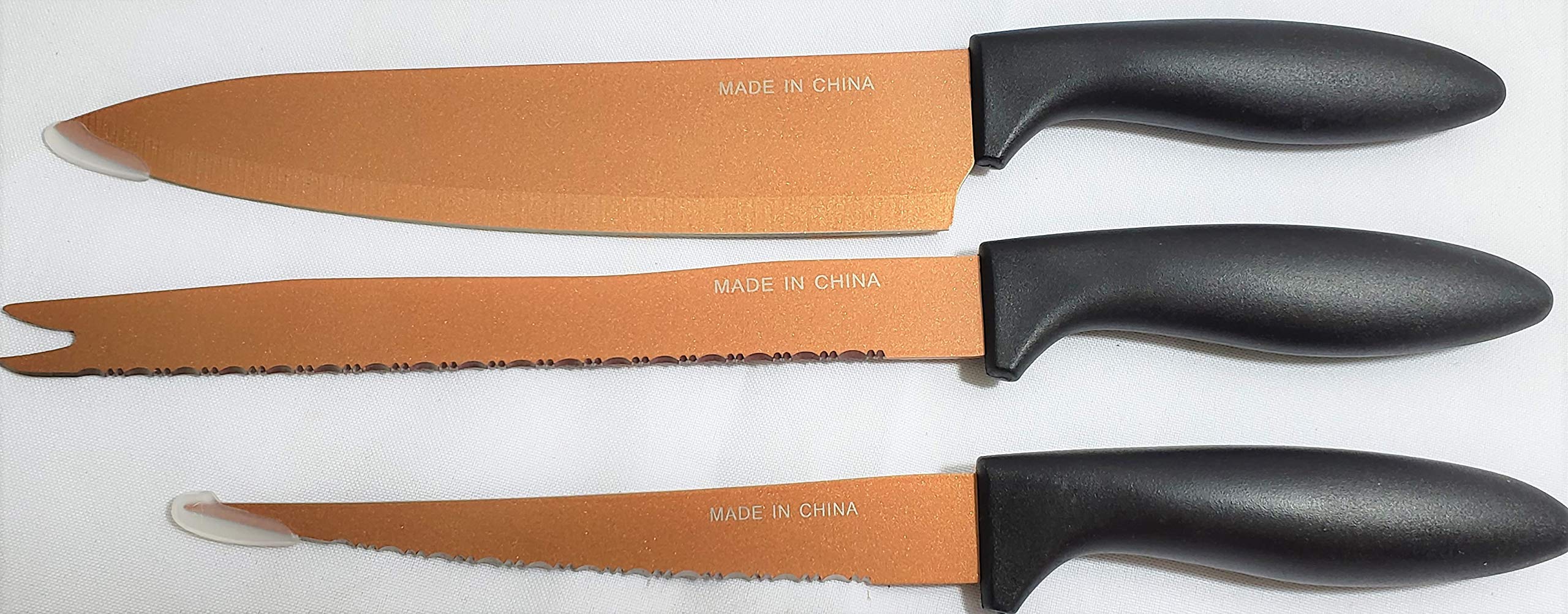 Premium 3-Piece Copper Knife Set - Sharp Stainless Steel Blades, Ergonomic Handles - Perfect for Kitchen, Cooking, BBQ & Gift Giving