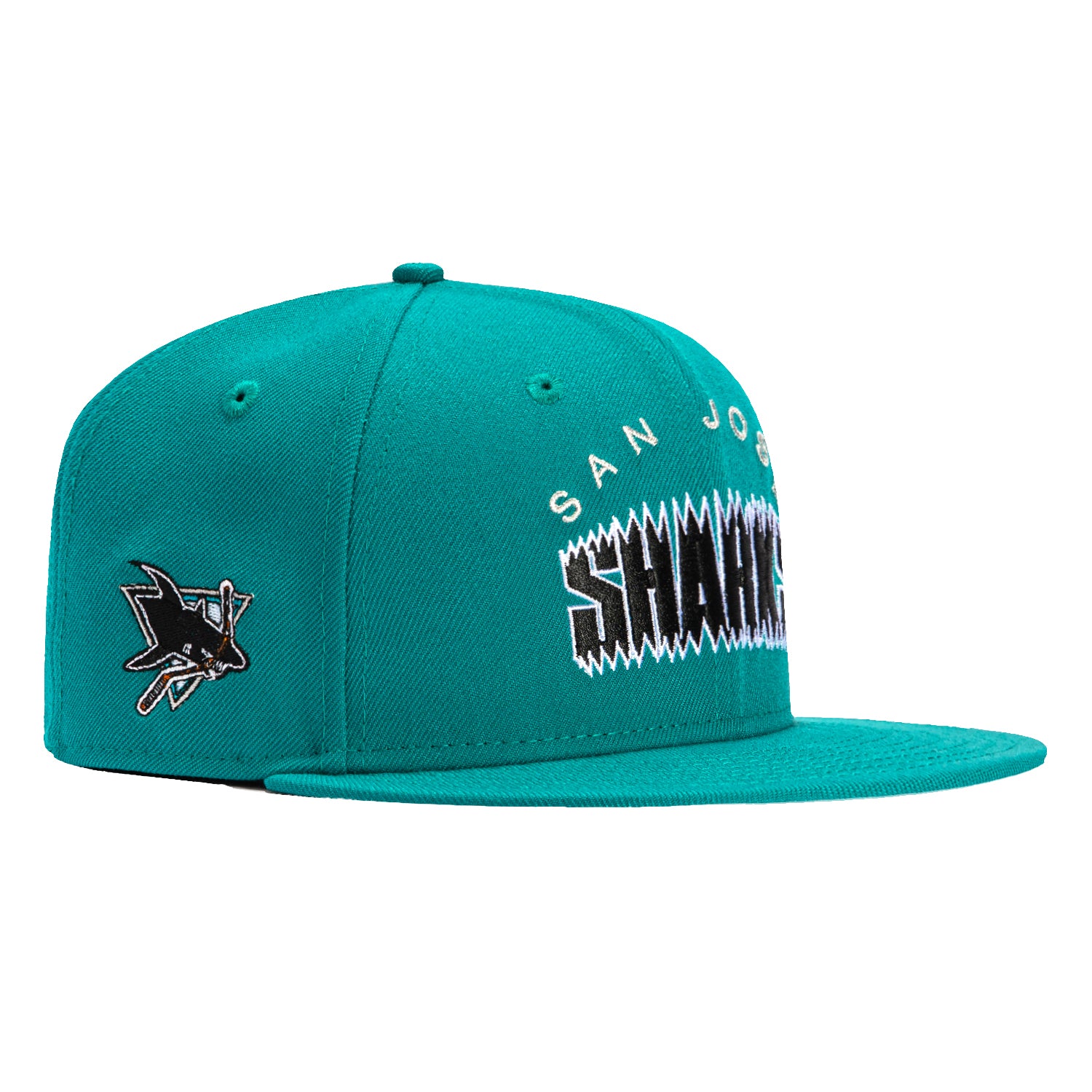 New Era 59Fifty San Jose Sharks Logo Patch Word Hat - Teal Snapback Baseball Cap for Men & Women - Perfect for Hockey Games, Sports Events & Streetwear Fashion