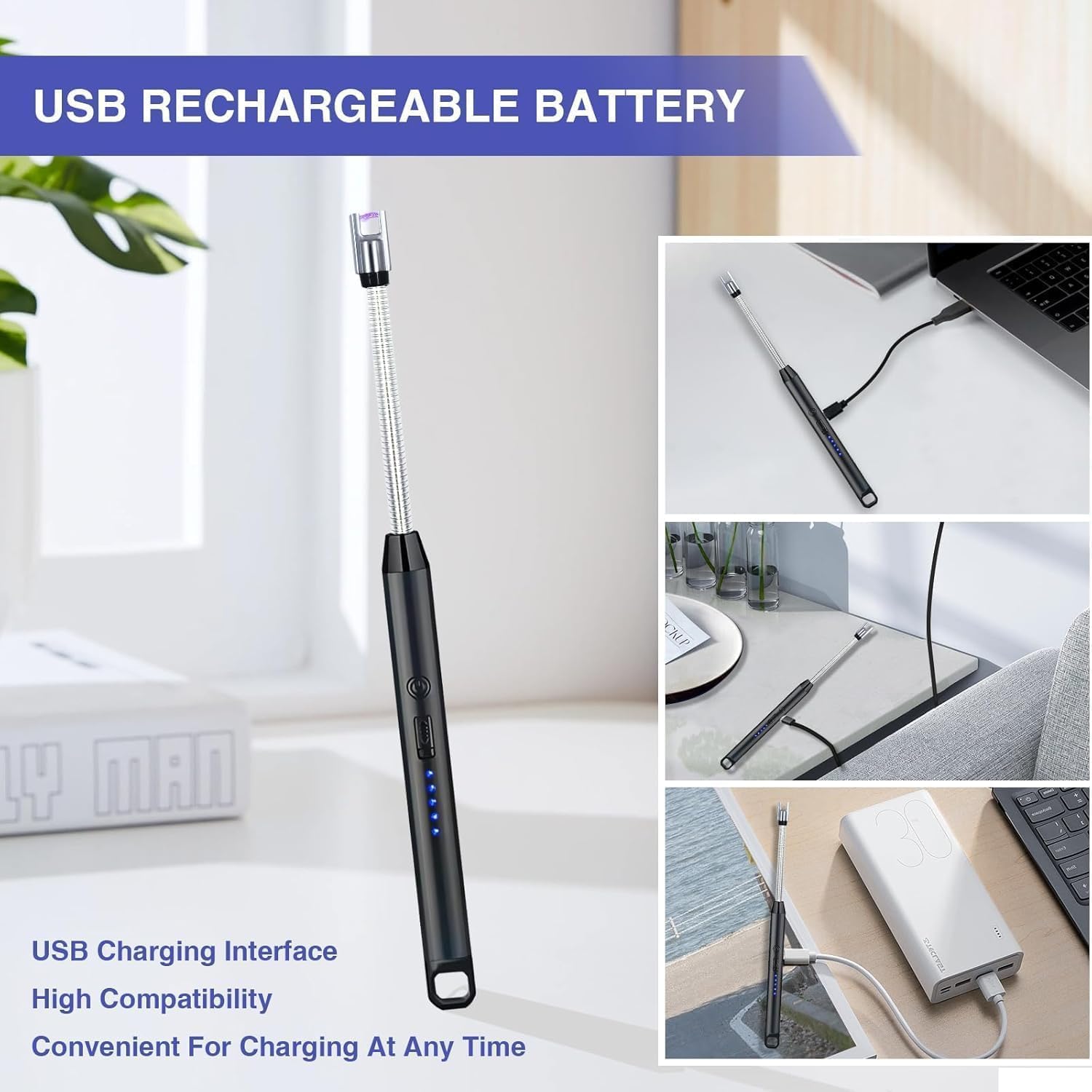DISONE Electric Plasma Candle Lighter - USB Rechargeable Windproof Arc Lighter with Zinc Alloy Core, Modern Black Design - Perfect for Camping, Home Use, Gifts & Outdoor Activities