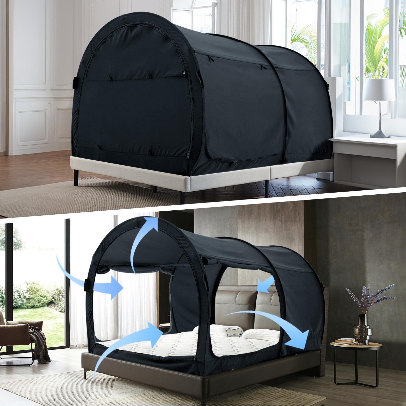 Alvantor Queen Size Bed Canopy Tent - Breathable Grey Privacy Sleeping Tent for Indoor Use, Portable Pop Up Frame with Light Reducing Curtains (Mattress Not Included) | Perfect for Bedrooms, Dorms, Kids Rooms & Cozy Cottage Retreats