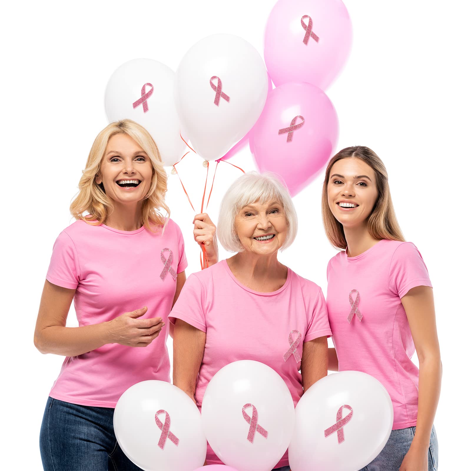 Yilloog 36 Pcs Pink Ribbon Breast Cancer Awareness Iron-On Patches - Self-Adhesive Rhinestone & Embroidered Sew-On Appliques for Clothes, Jeans, Jackets (DIY Craft, Fundraising Events, Survivor Gifts)