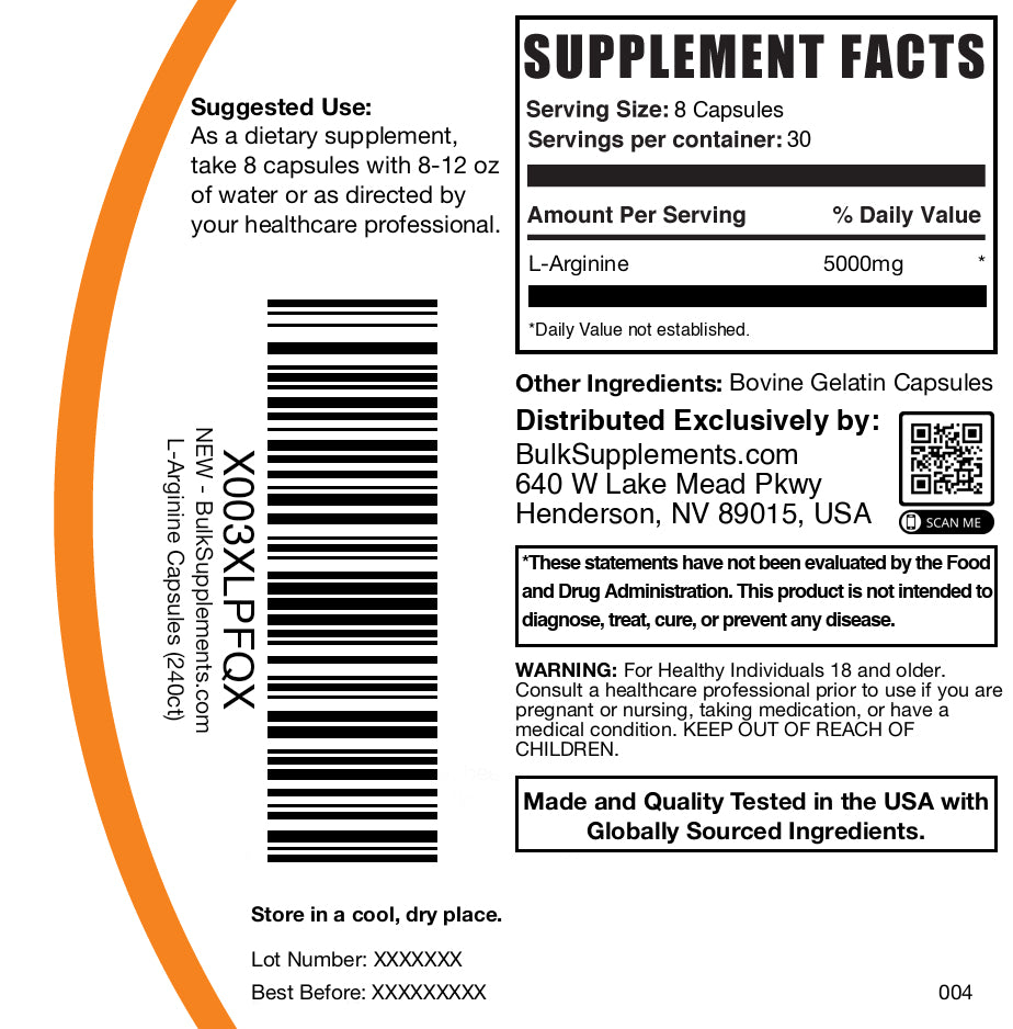 Premium L-Arginine Capsules 1000mg - Nitric Oxide Booster for Heart Health, Blood Flow & Energy - 120 Vegan Capsules - Supports Workout Performance & Cardiovascular Health - Non-GMO, Gluten-Free Supplement