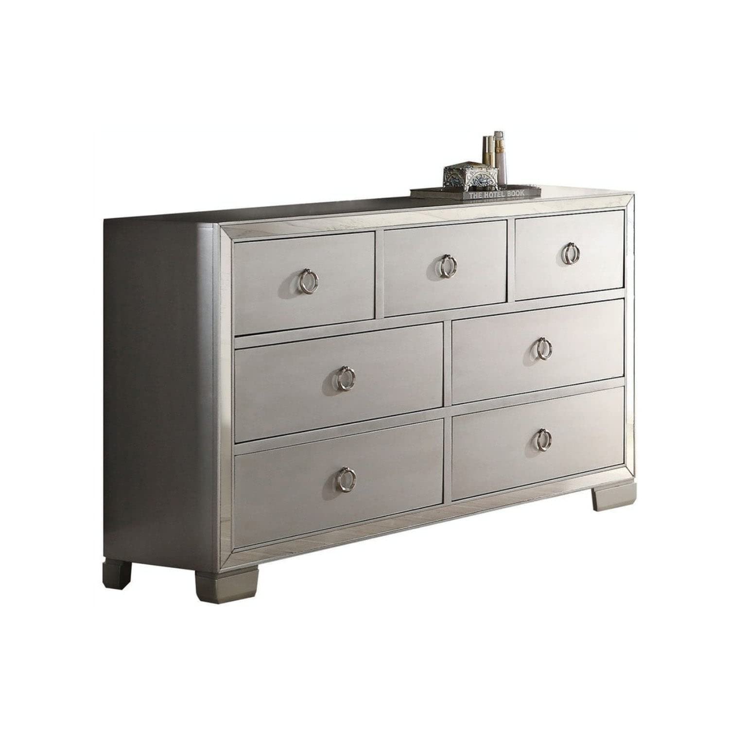 Platinum Transitional Wood Dresser with 7 Drawers - Stylish Bedroom Storage Solution for Clothes & Accessories