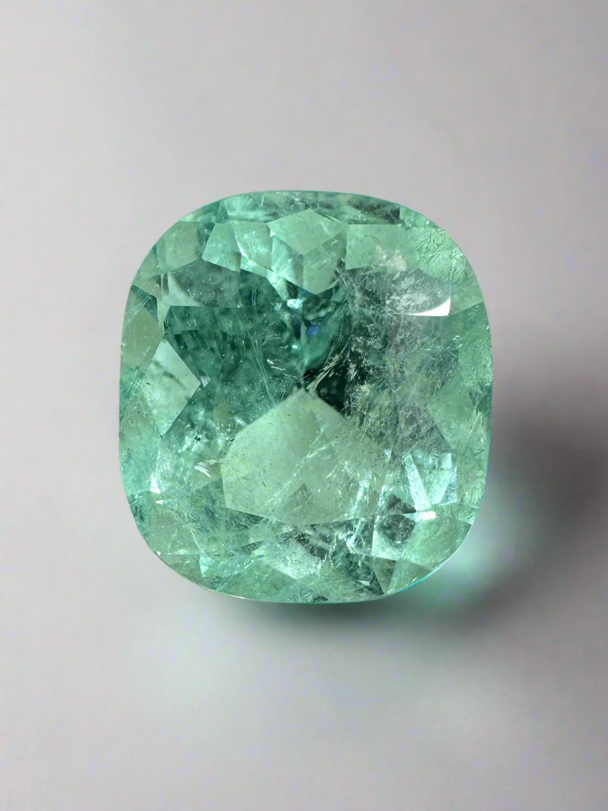 5.38 Carat 11.5x10mm Seafoam Green Natural Loose Colombian Emerald Cushion Cut Gemstone for Jewelry Making, Engagement Rings & Collector's Items