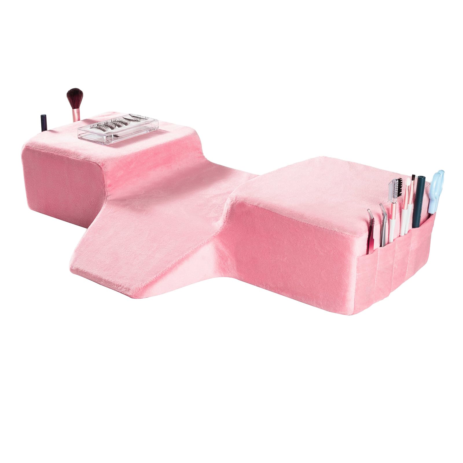 Professional Memory Foam Eyelash Extension Pillow with Velvet Cover - Ergonomic Contour Design for Neck Support & Pain Relief (Pink) | Perfect for Beauty Salons, Lash Artists & Home Spa Treatments