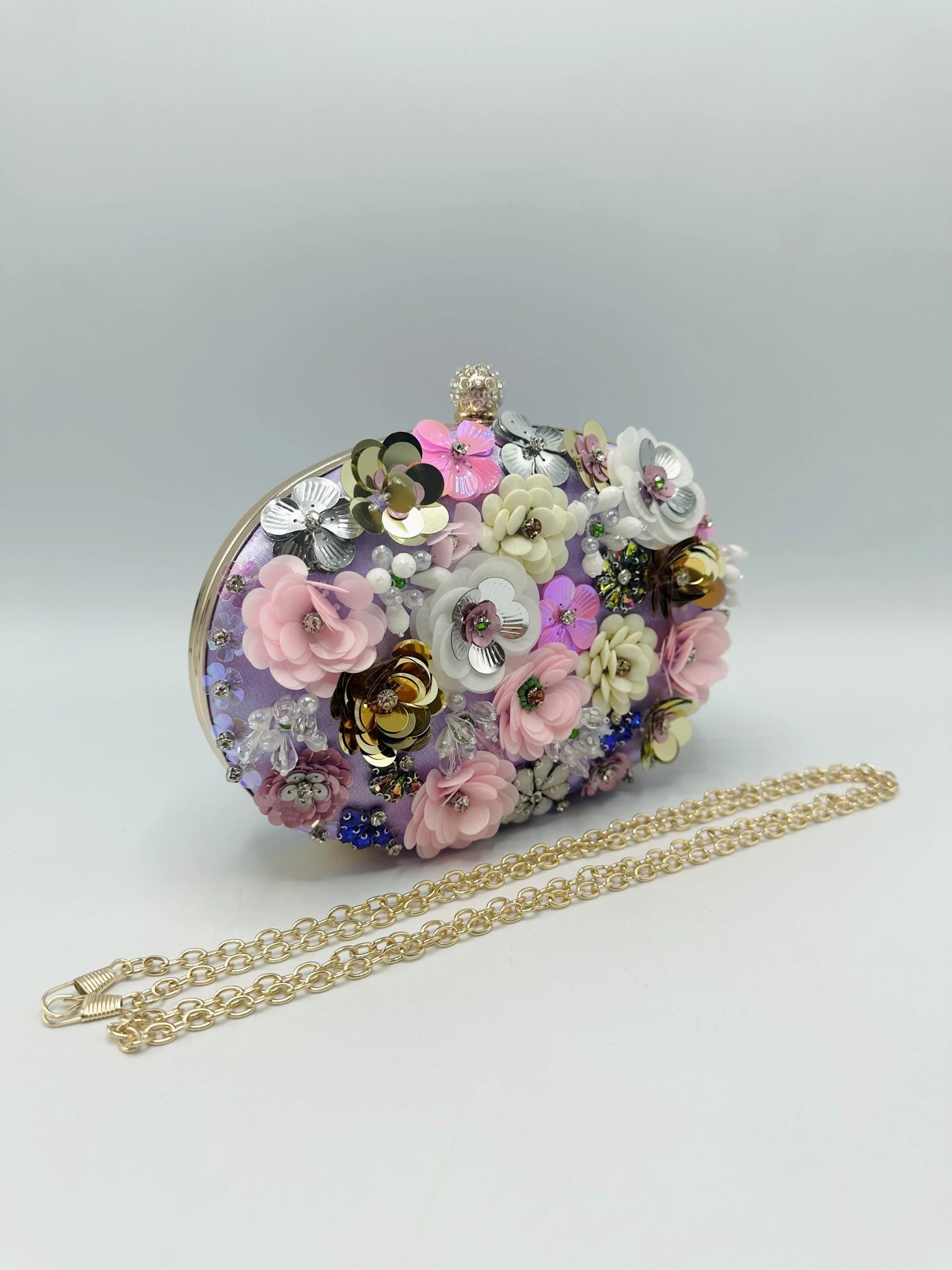 Lillianna Flower Clutch Purse for Women - Elegant Lilac & Gold Evening Bag - Perfect for Weddings, Parties & Special Occasions