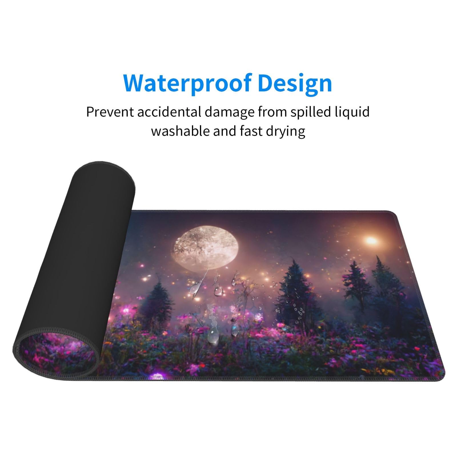 Yrebyou Forest Moon Large Gaming Mouse Pad - 31.5x11.8 Inch Extended Non-Slip Rubber Desk Mat with Stitched Edges & Waterproof Surface - Perfect for PC Gaming, Office Work & Home Computer Setup