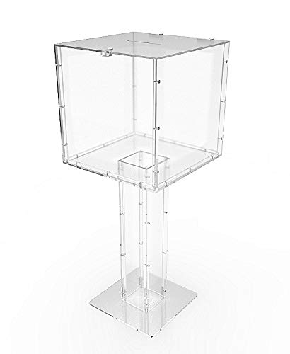 FixtureDisplays® 15x15x38 Inch Clear Plexiglass Large Floor Standing Tithing Box - Offering Box, Ballot Box, Donation Collection Box for Churches, Events & Voting Stations (Model 14316)