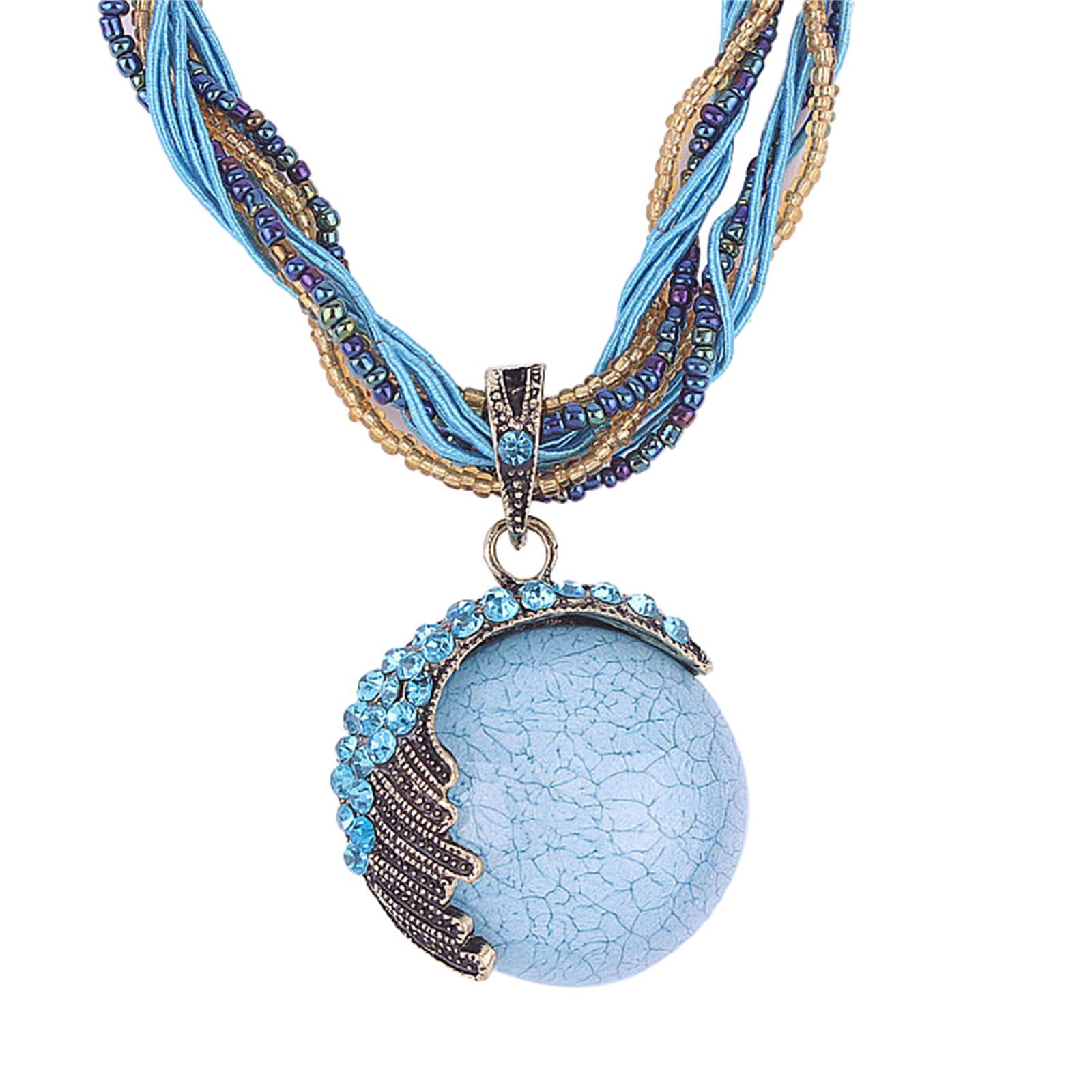 iLH Clearance Women's Bohemian Statement Necklace - Rhinestone Gem Pendant Collar for Romantic Jewelry Gift | Perfect for Weddings, Parties & Date Nights