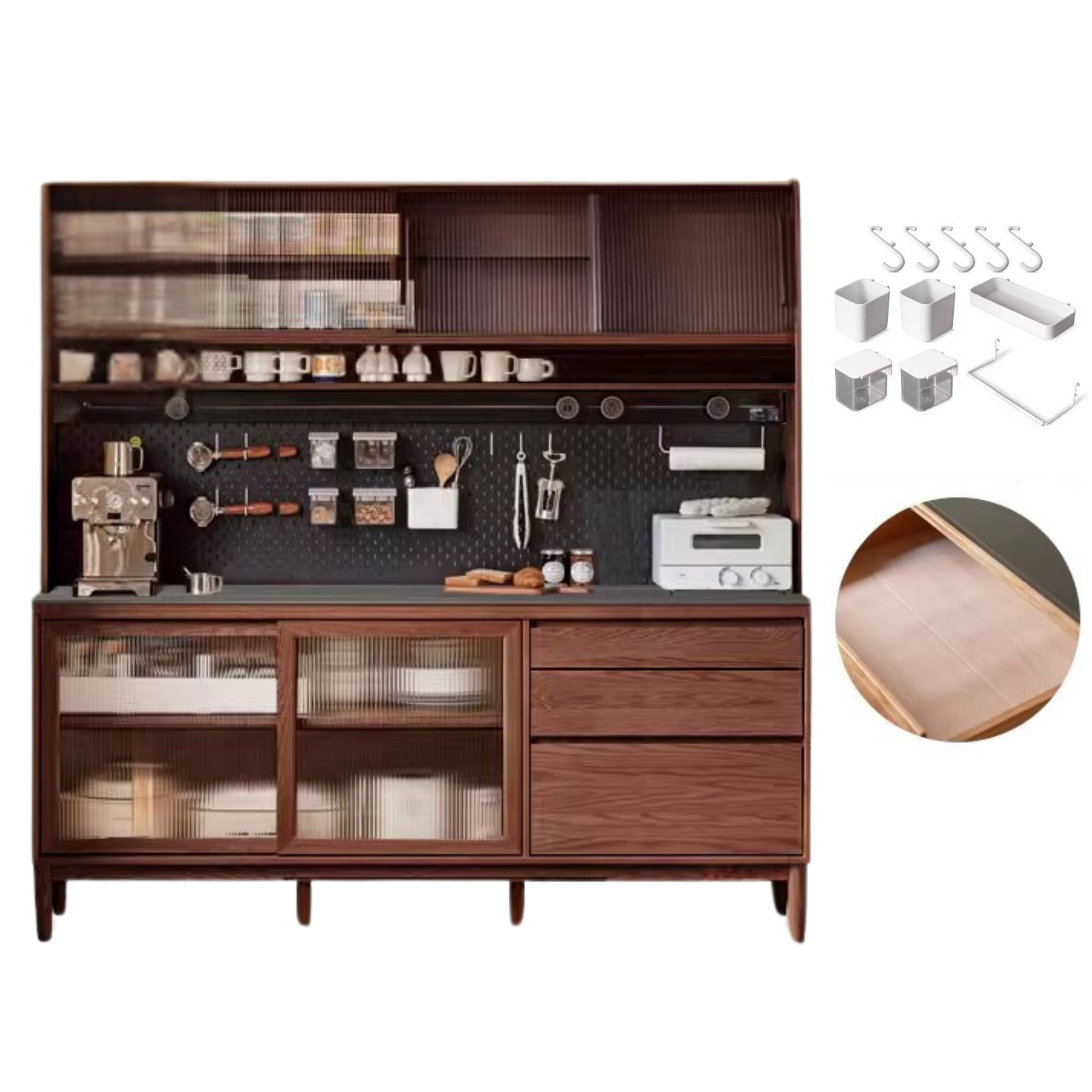 Oak Solid Wood Large Capacity Storage Sideboard - Rustic Buffet Cabinet for Dining Room, Living Room & Entryway Storage