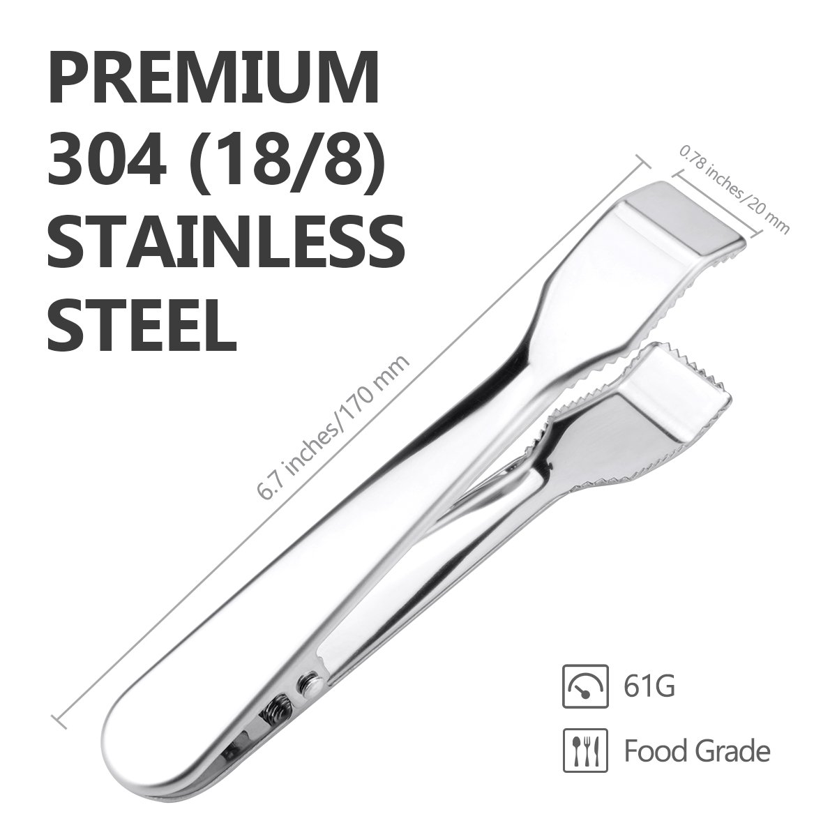 Stainless Steel Ice Tongs with Claw Grip Teeth - 6.7 Inch Barware for Ice Buckets, Block Ice & Sugar Cubes - Perfect for Home, Kitchen, Hotel & Cocktail Party Serving (Silver)