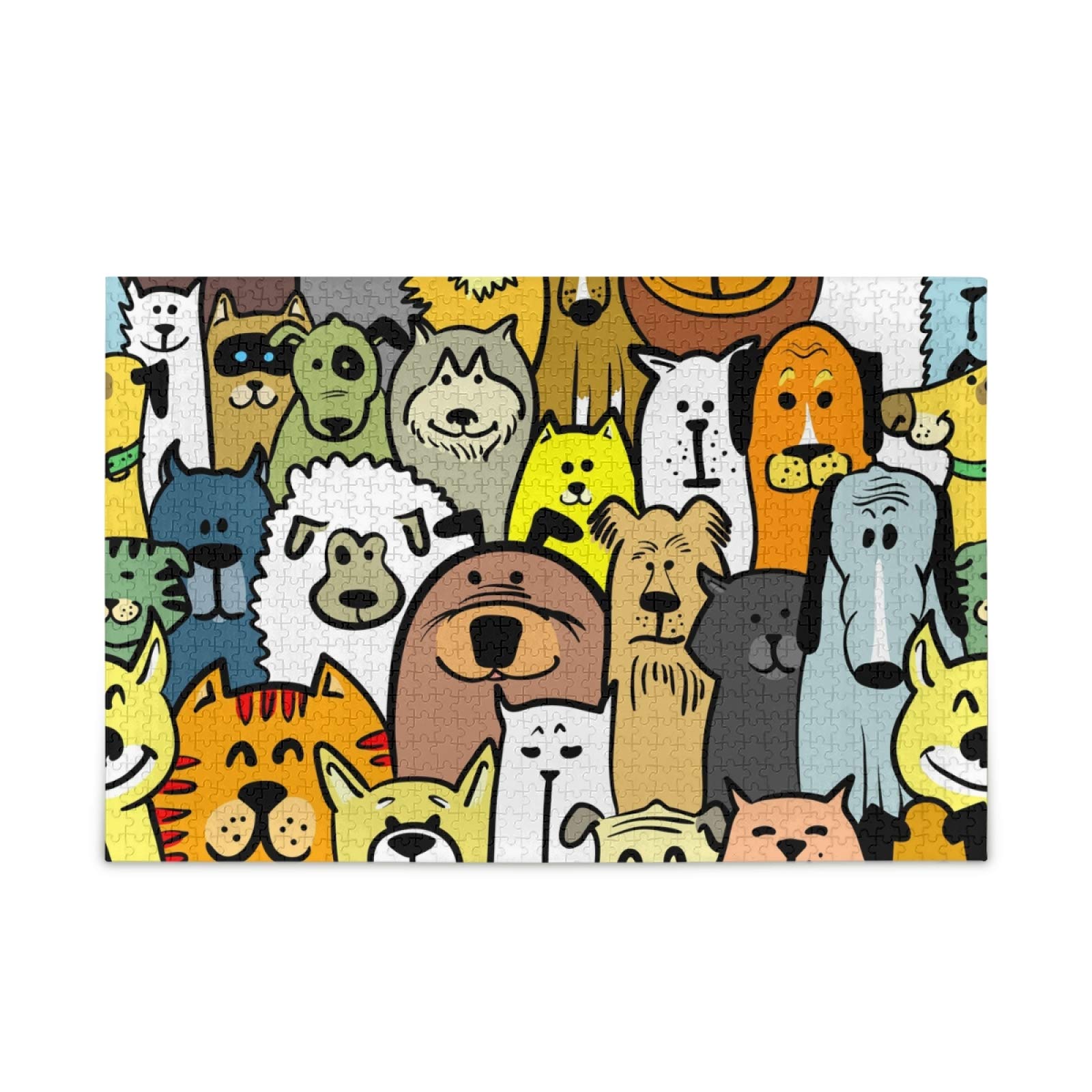 500 Piece Jigsaw Puzzle Set - Cute Cartoon Doodle Dogs and Cats Puzzle for Adults & Kids - Family Educational Board Game for Brain Training, Party Fun & Quality Family Time - Perfect for Birthday Gifts, Classroom Activities and Relaxation Therapy