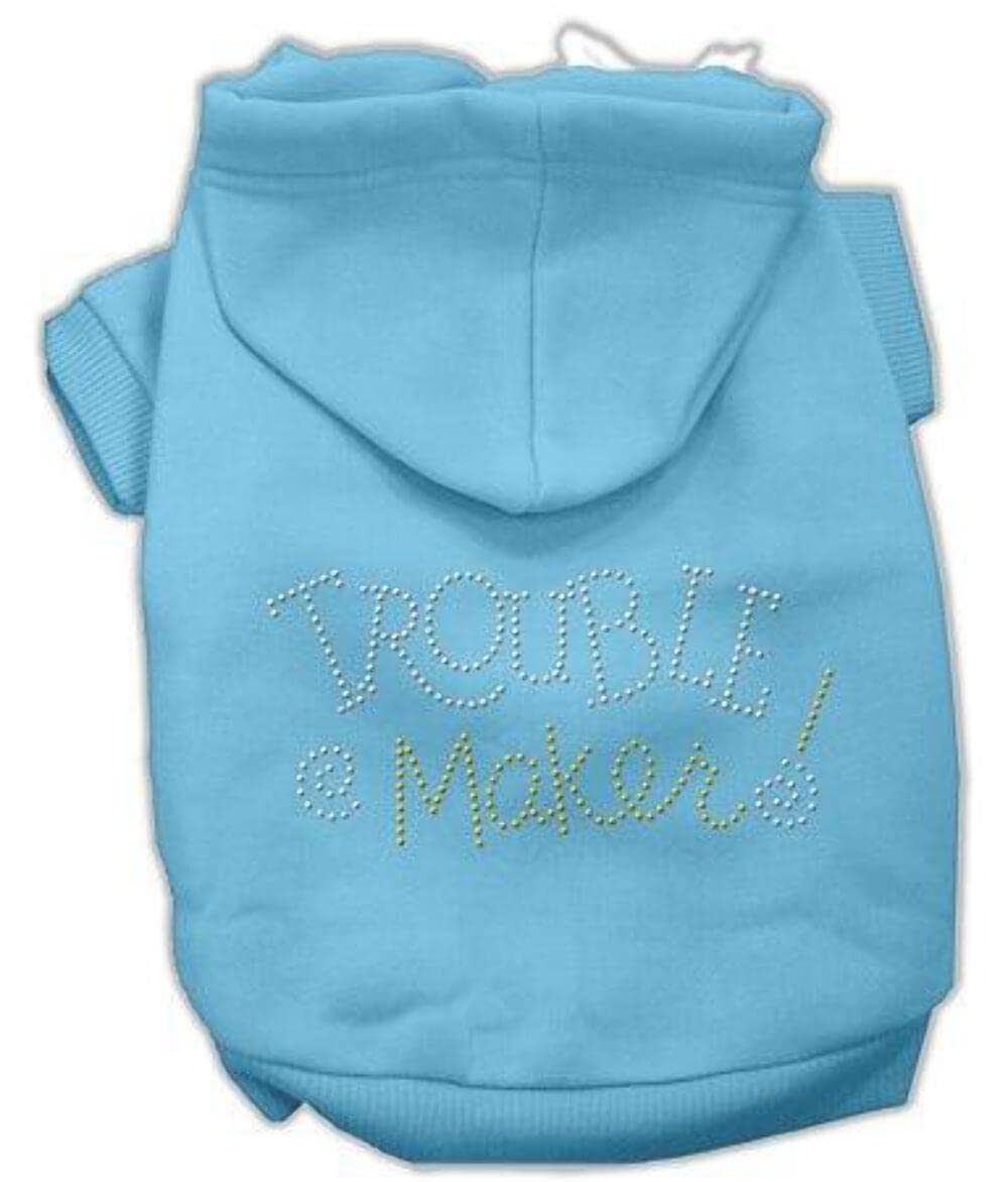 Mirage Pet Products 54-80 MDBBL Trouble Maker Rhinestone Baby Blue Dog Hoodie - Medium Size for Small to Medium Dogs - Perfect for Winter Outfits, Fashion Shows & Photo Shoots
