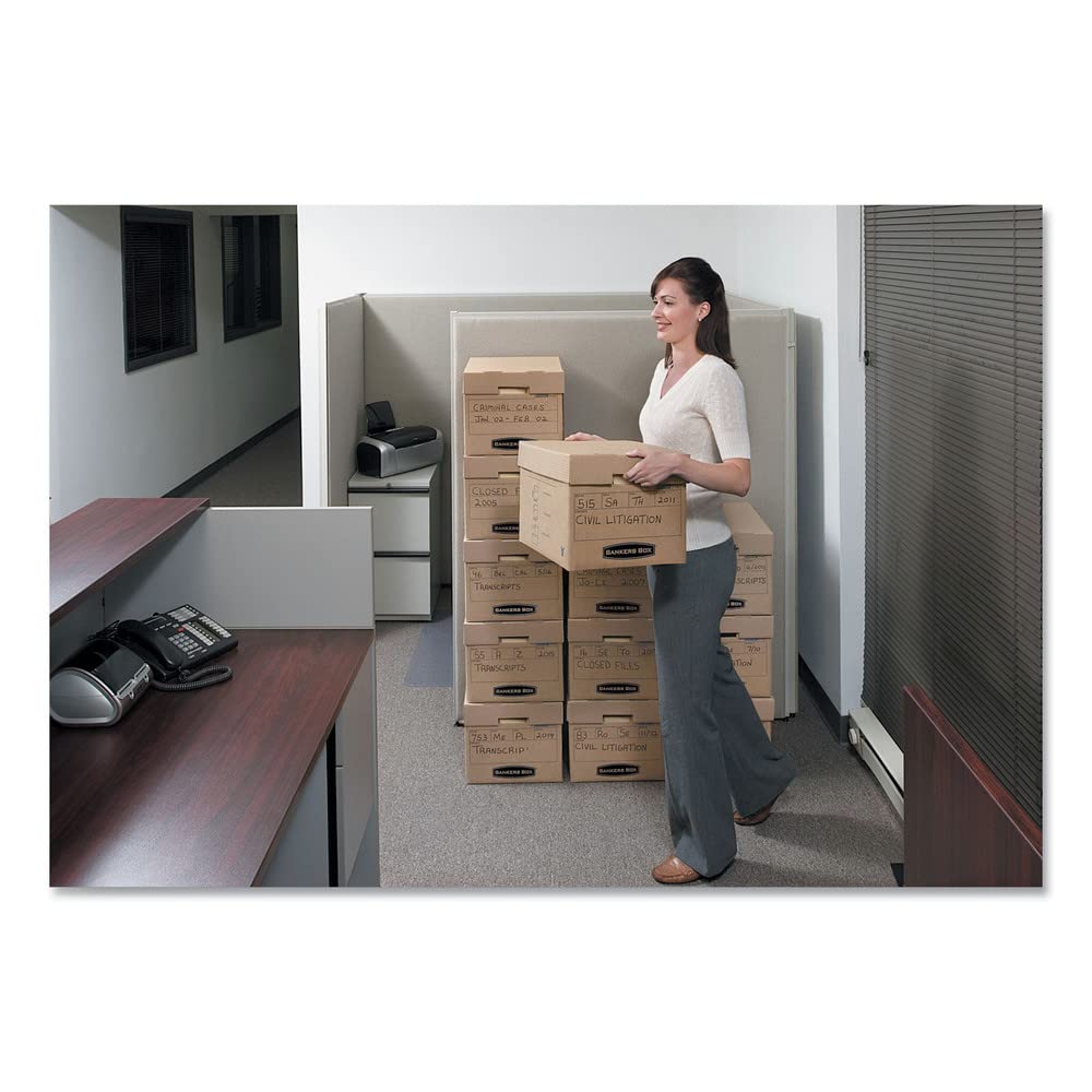 Bankers Box 7150001 Secure File Storage Box with Locking Lid - Letter/Legal Size, Kraft Brown, 25-Pack - Perfect for Office Organization & Document Protection