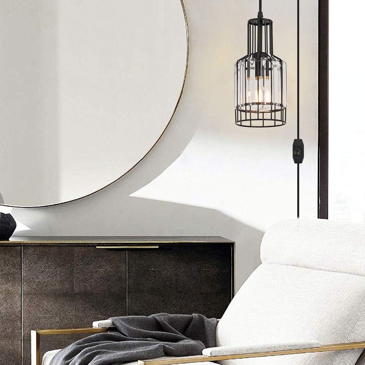 YLONG-ZS Plug-in Hanging Pendant Lamp with 16FT Cord & On/Off Dimmer Switch - Modern Swag Light Fixture for Dining Room, Bedroom, Living Room - Perfect for Ambient Lighting and Home Decor