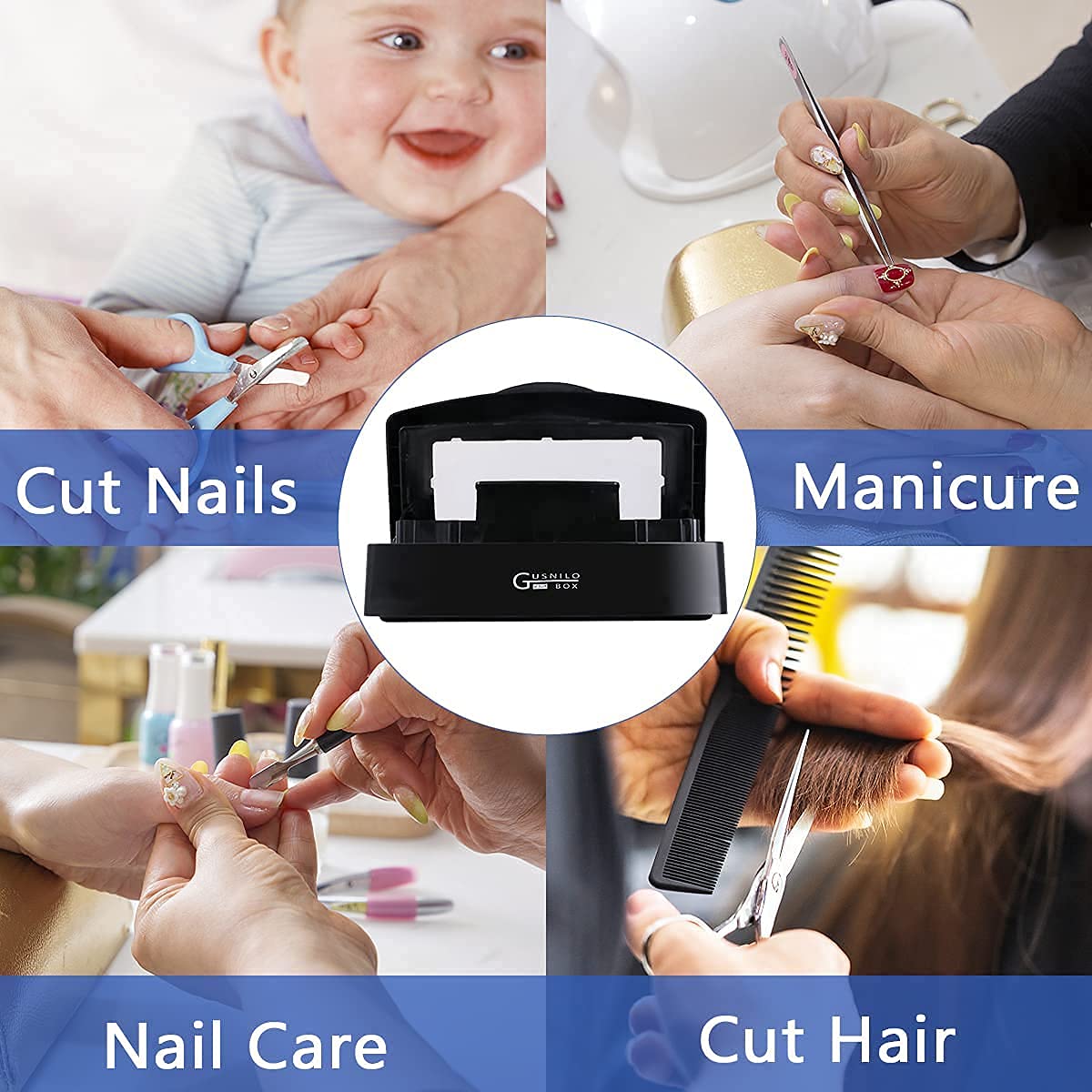 Gusnilo Professional Nail Tool Sterilizer Box - Plastic Disinfectant Container with Barbicide Solution for Nail Tools, Tweezers, Hair Salon & Spa Equipment - Perfect for Manicure, Pedicure & Barber Tools (Black) - Ideal for Salon Hygiene & Tool Sanitization
