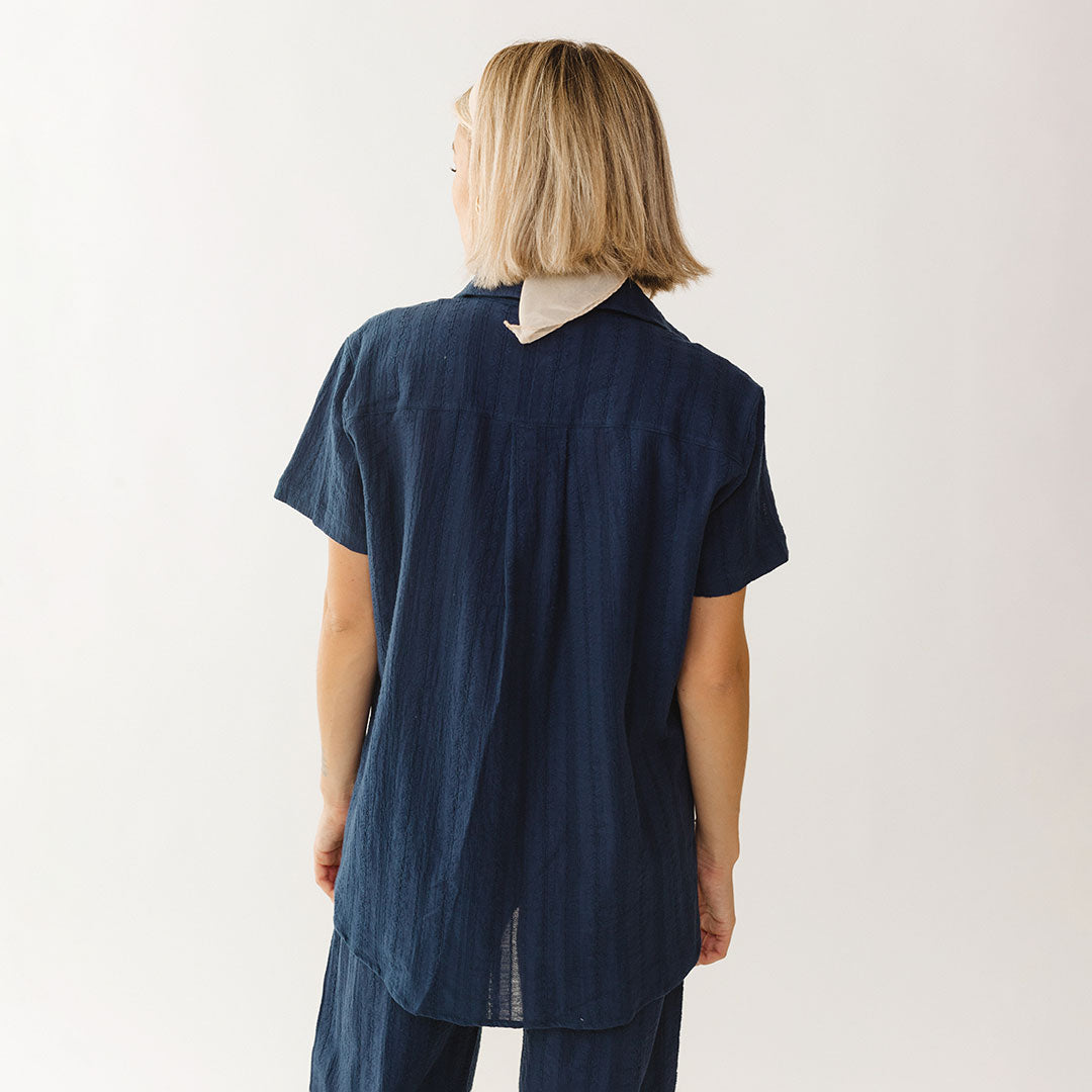 Men's Navy Cabana Shirt - Lightweight Breathable Linen Shirt for Summer Beach Vacation, Pool Party & Tropical Getaway