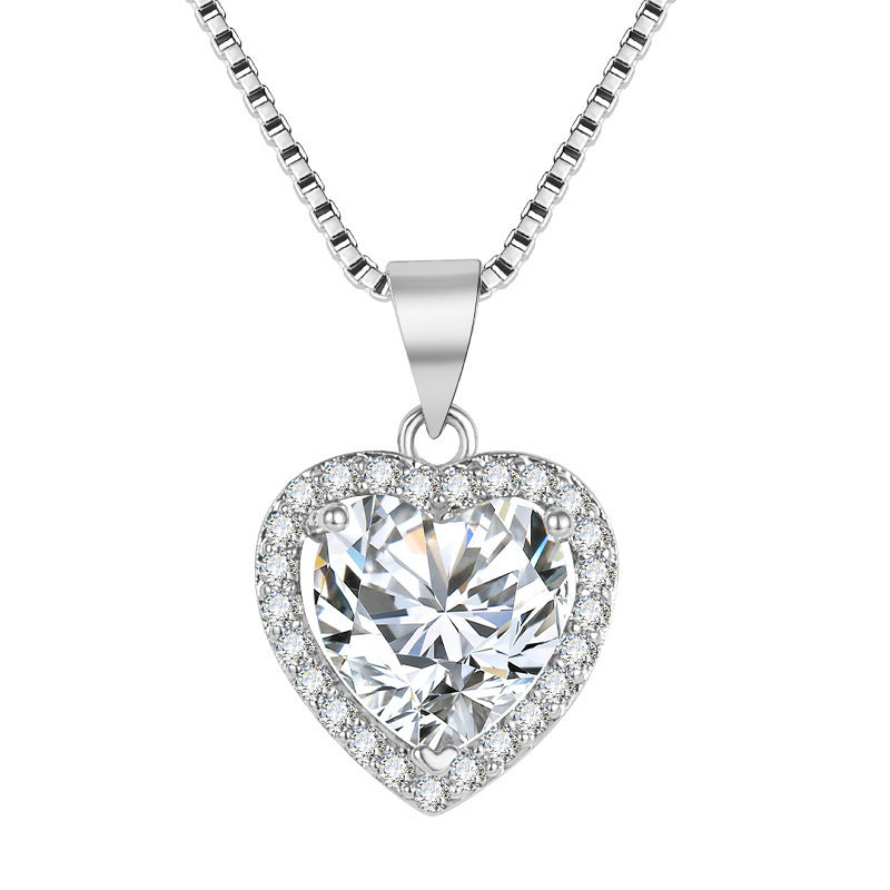 2023 New White Diamond Imitation Moissanite Heart Pendant Necklace - 14K Gold Plated Dainty Collarbone Chain for Women, Girlfriend Jewelry Gift for Valentine's Day, Anniversary & Birthday - Perfect for Romantic Occasions & Special Moments