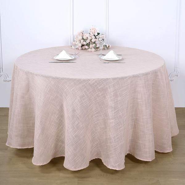 Premium 120 Round Faux Burlap Polyester Tablecloth - Waterproof & Wrinkle-Resistant for Dining, Parties, and Outdoor Events