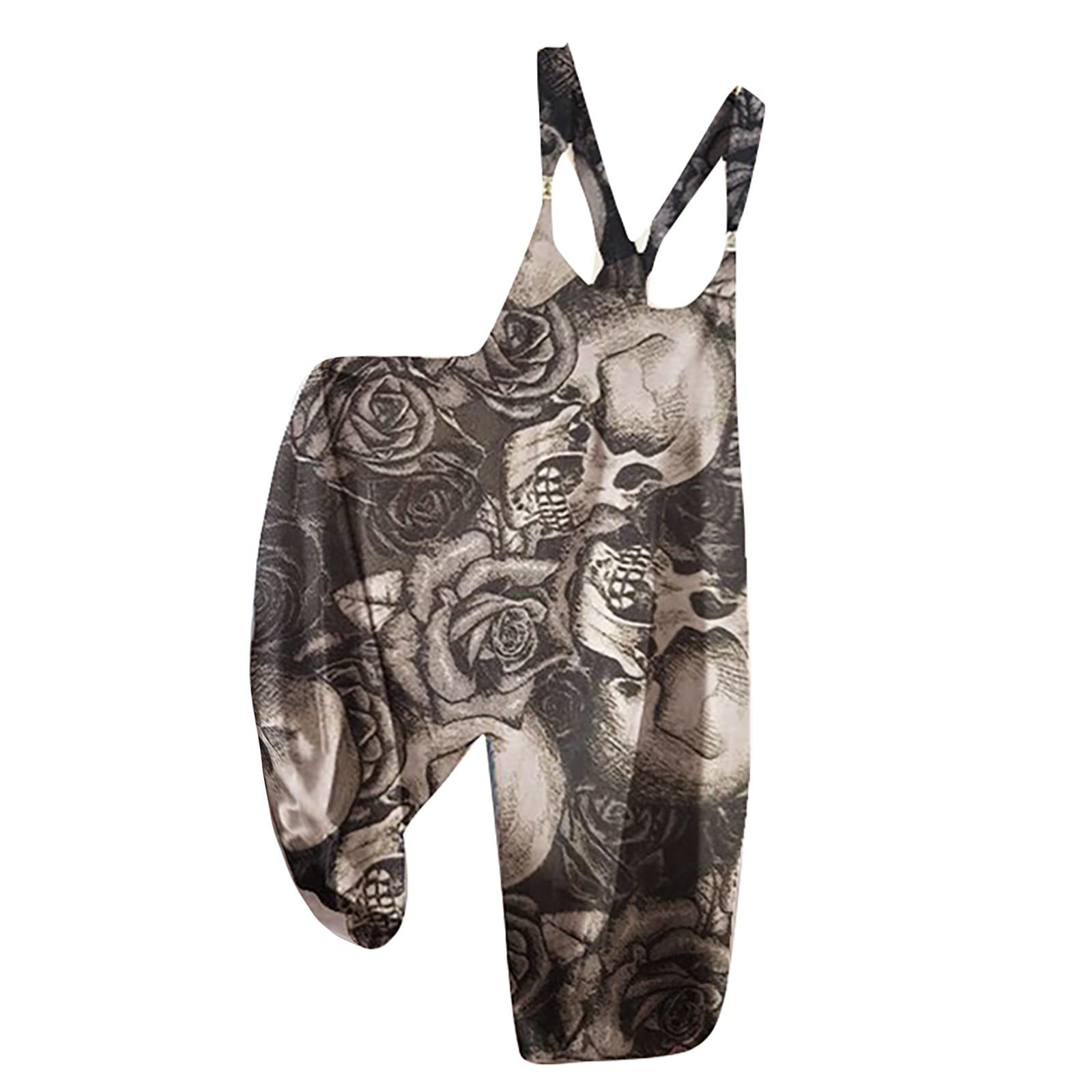 2022 Winter Skull Print Women's Overalls - Warm Cotton Baggy Wide Leg Pants, Loose Fit Romper Jumpsuit with Bib - Perfect for Casual Wear, Street Fashion & Halloween Costumes
