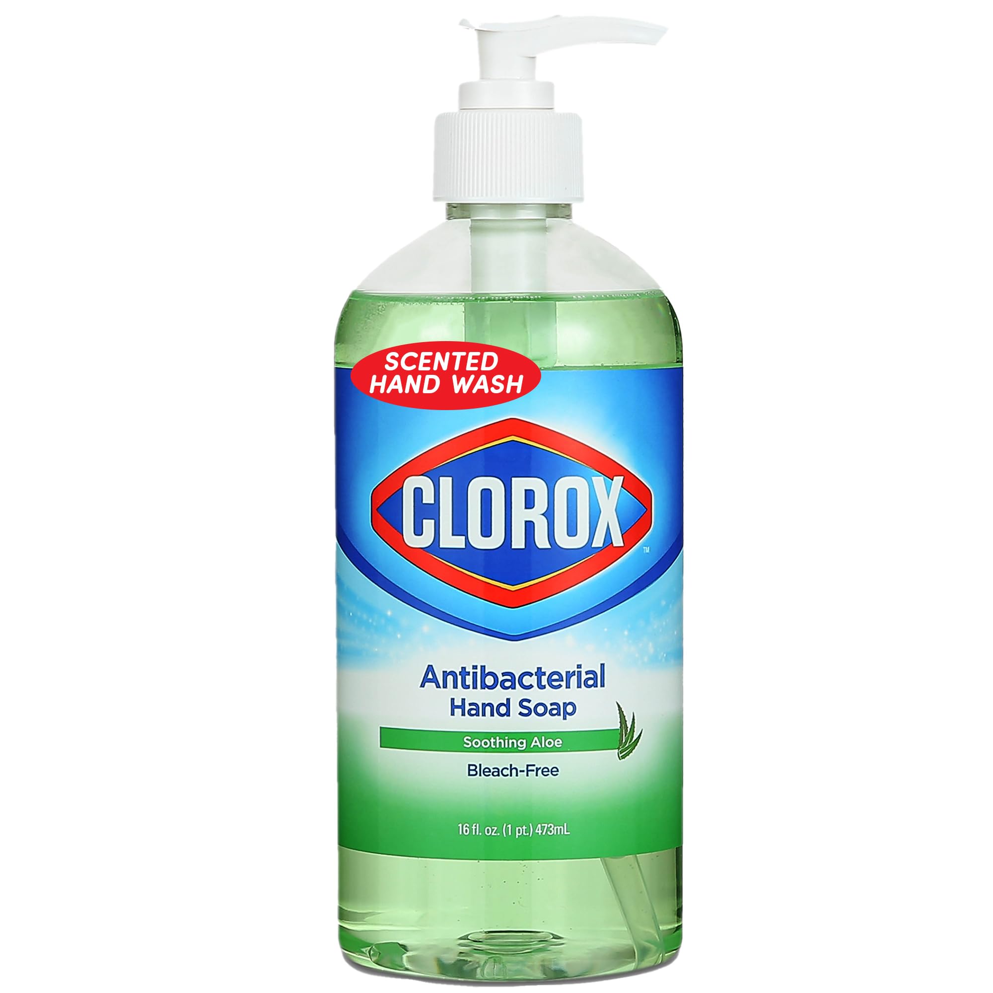 Clorox Antibacterial Liquid Hand Soap with Aloe - 16 oz Pump Bottle - Kills Germs, Moisturizes Skin - Ideal for Bathroom, Kitchen & Office Use - Gentle on Hands, Tough on Dirt & Bacteria