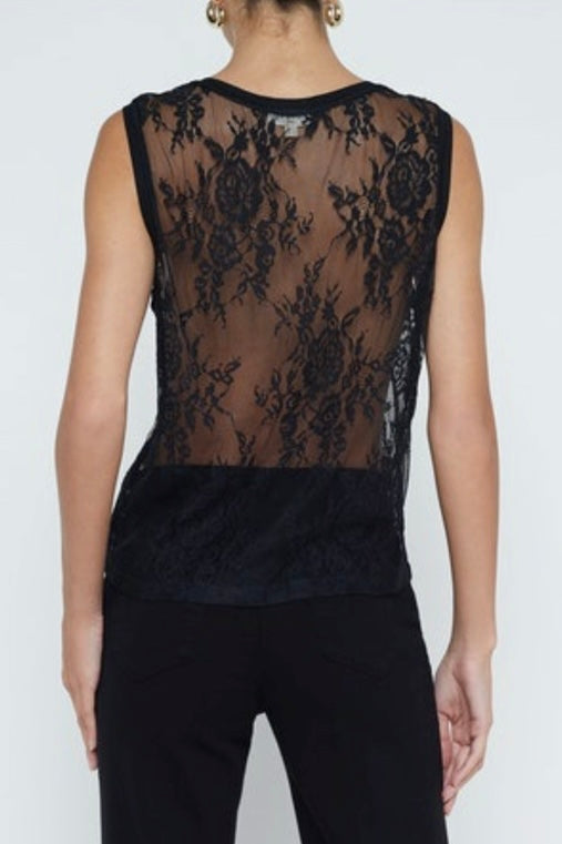 L'Agence Brax Lace Muscle Tank Top for Women - Sexy Sleeveless Lace Trim Blouse, Perfect for Summer Outfits, Beach Wear, and Night Out