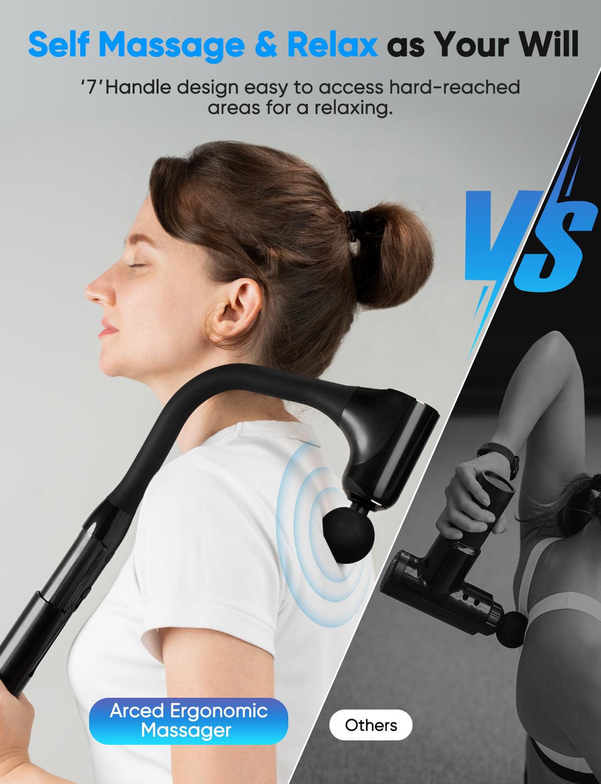 Deep Tissue Massage Gun for Pain Relief - Percussion Massager with 12MM Amplitude, Extended Handle & 4 Replaceable Heads - Adjustable Speed for Neck, Back, Foot, Leg & Shoulder - Perfect for Athletes, Office Workers & Post-Workout Recovery